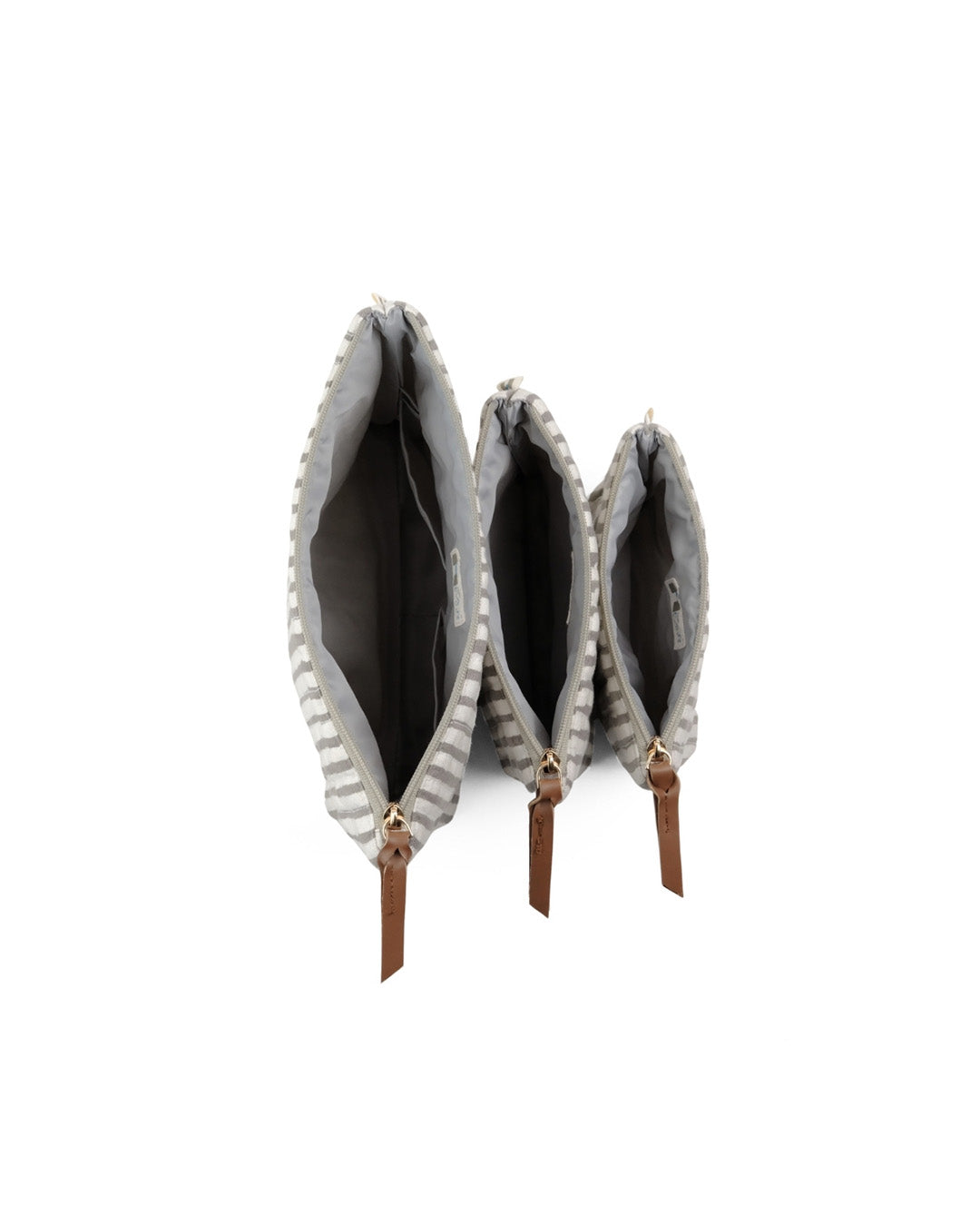 Set of 3 - Silver Shadow Stripes Toiletry Pouches
