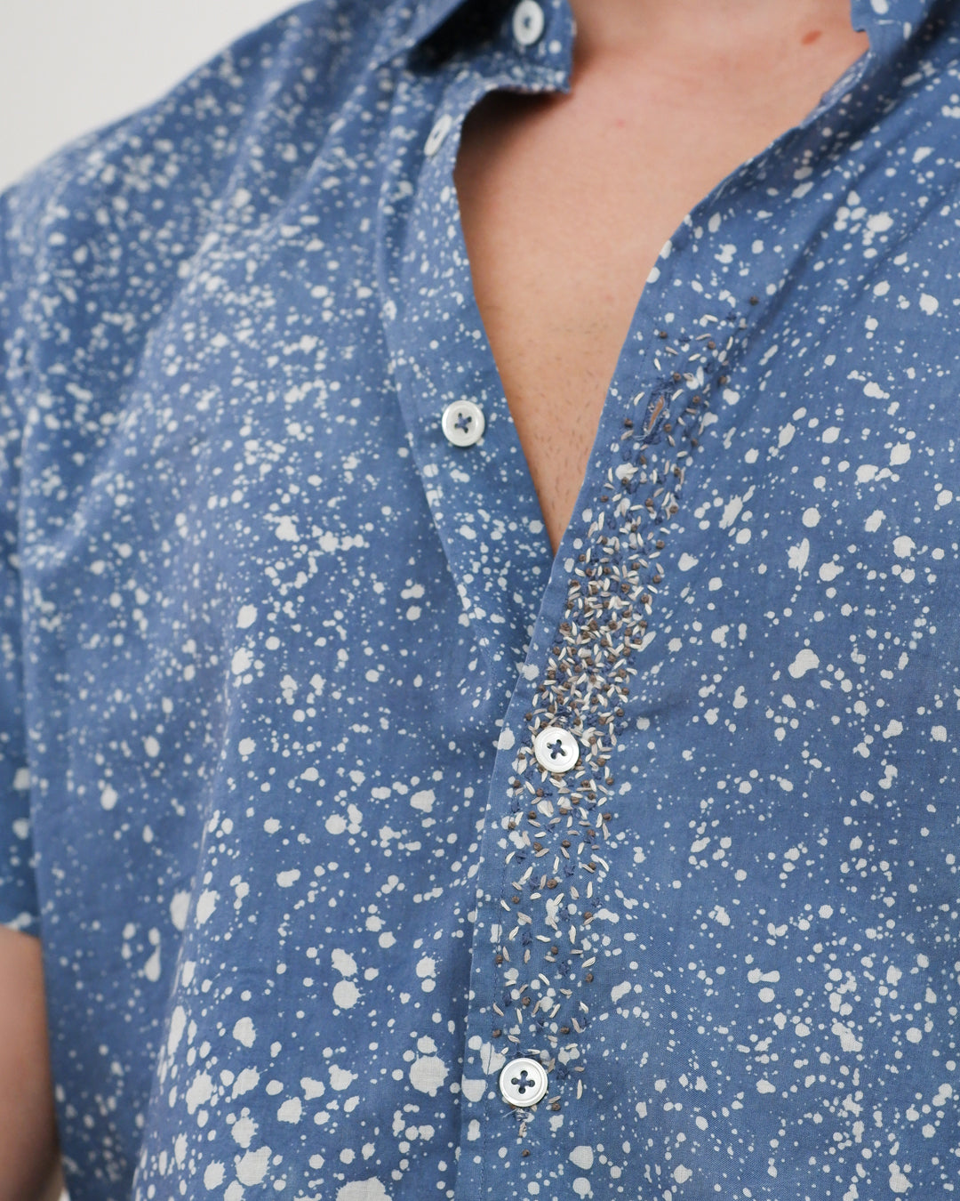 Cool Blue Stipples Batik Short Sleeve Shirt