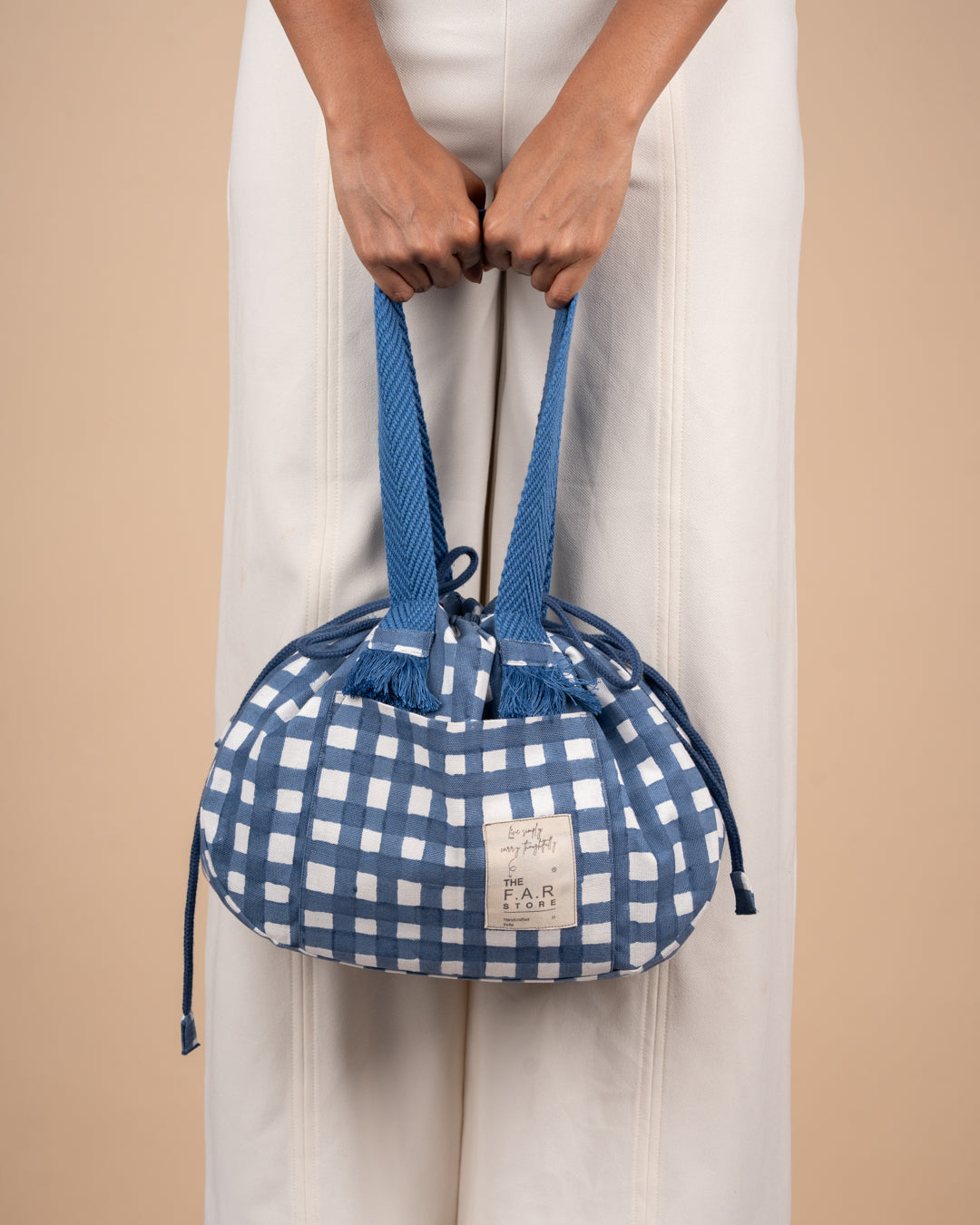Blue Checkered Semi Circle Lunch Bag
