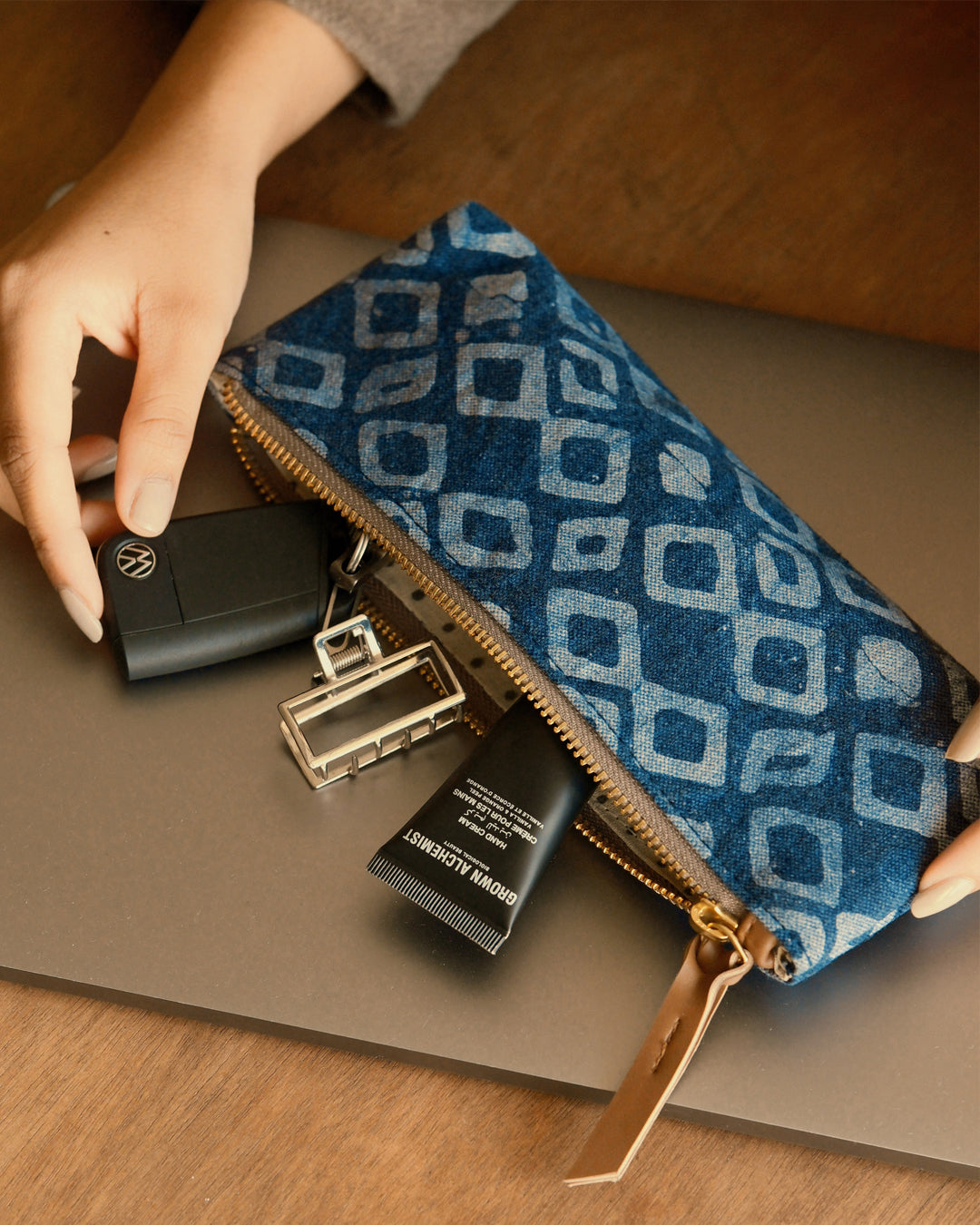 Denim Geometric - Stationery Pouch