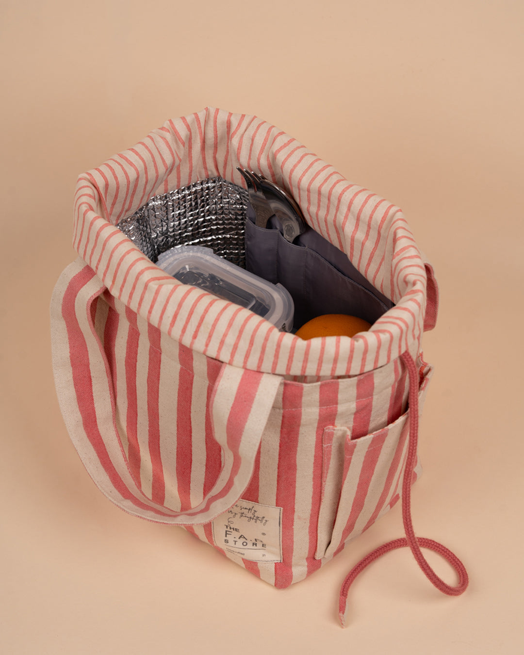 Coral Striped Everyday Lunch Bag