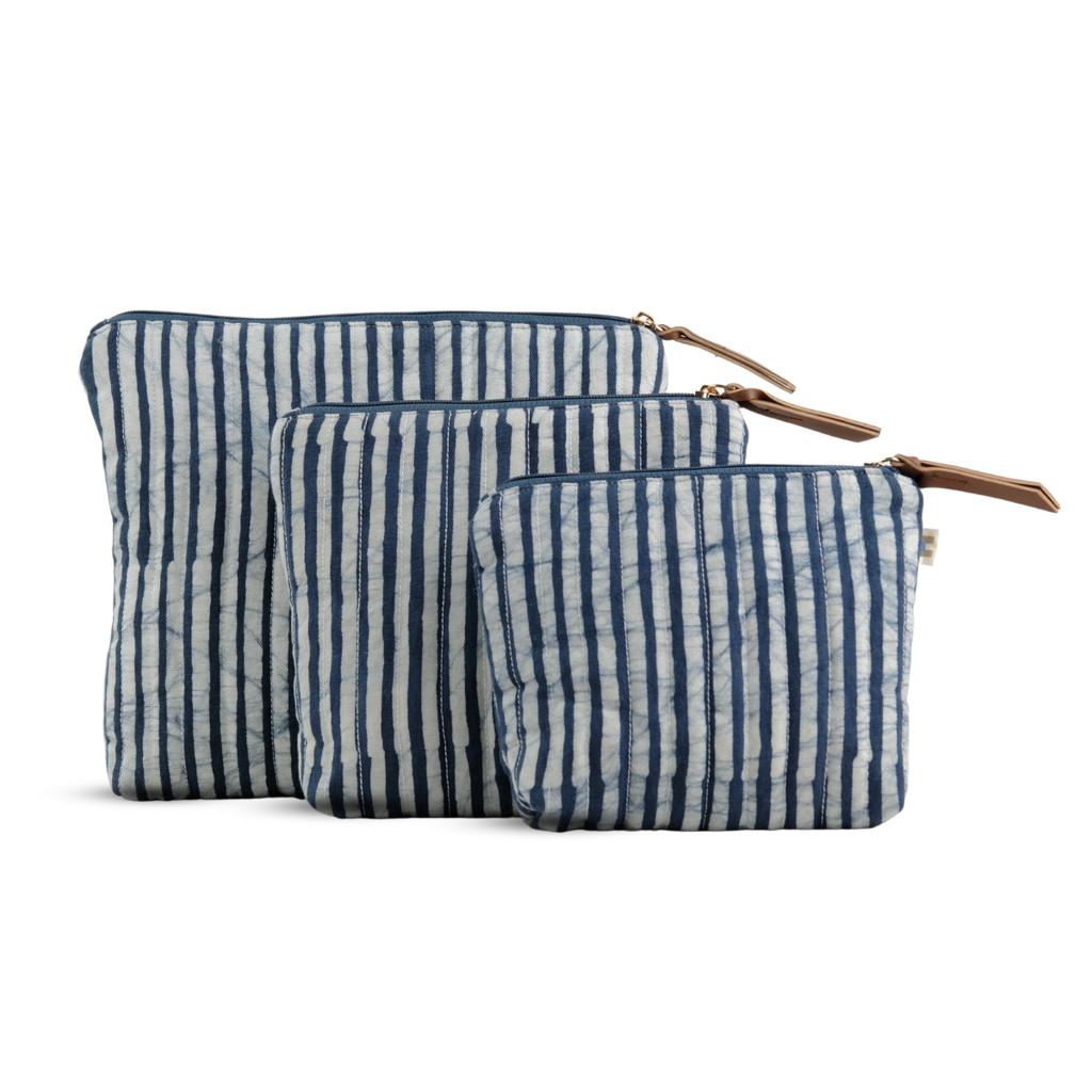 Toiletry Pouch - Midnight Blue Stripes <br> (Set of 3)