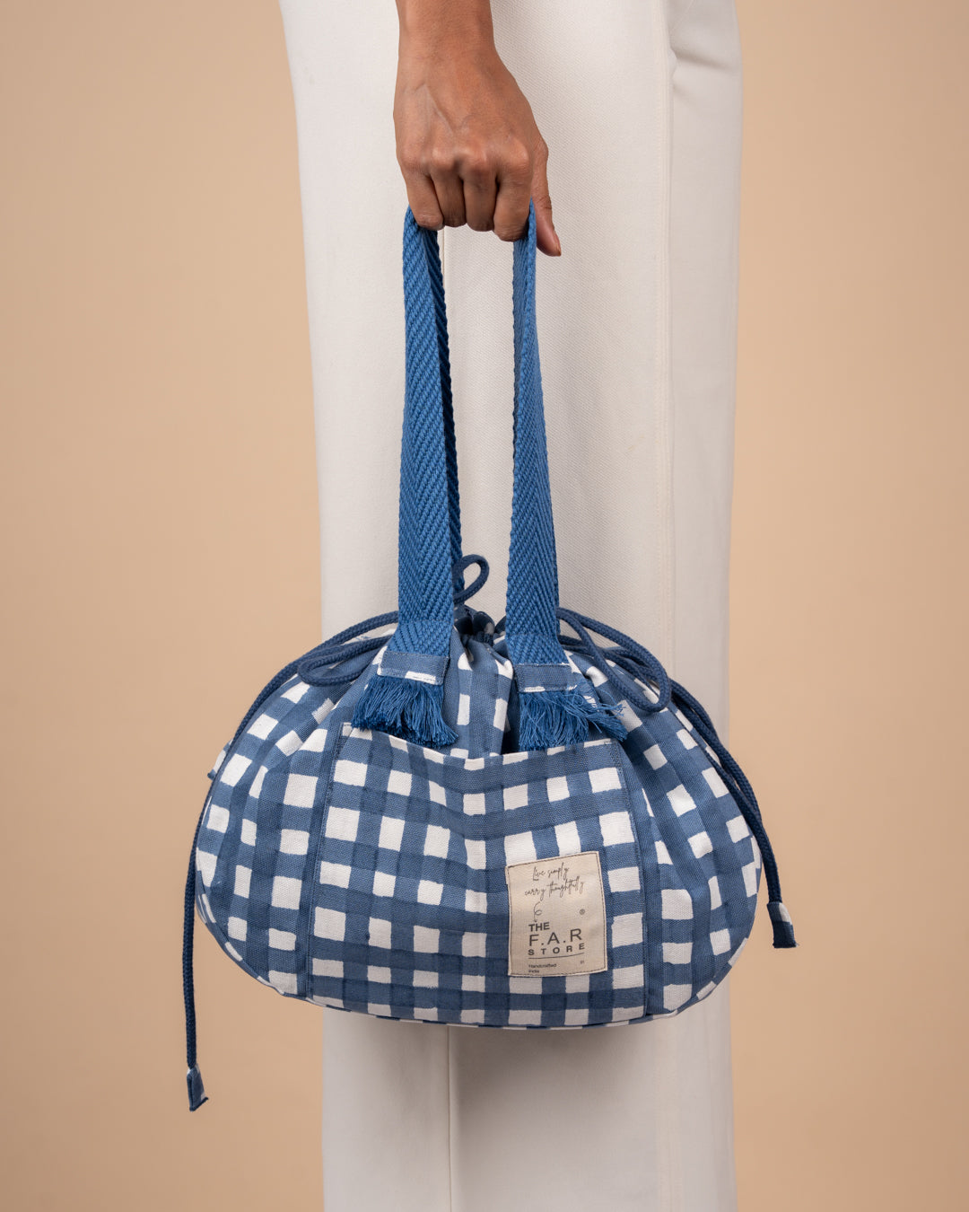 Blue Checkered Semi Circle Lunch Bag