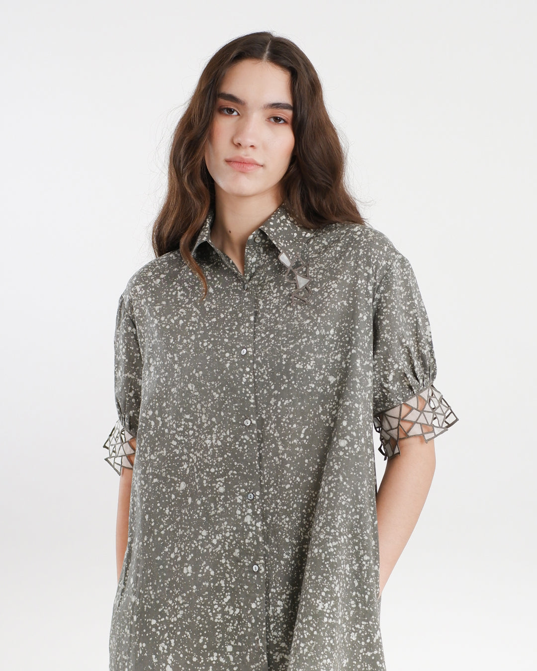Cool Grey Stipples Batik Shirt Dress