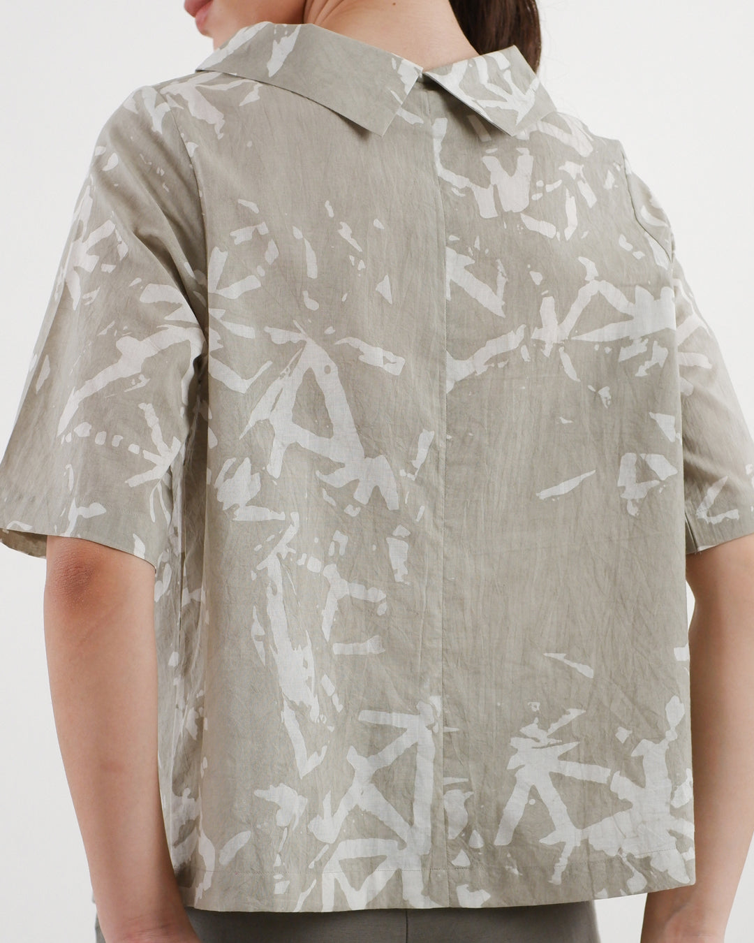 Broken Angles Beige Batik Turtleneck Top