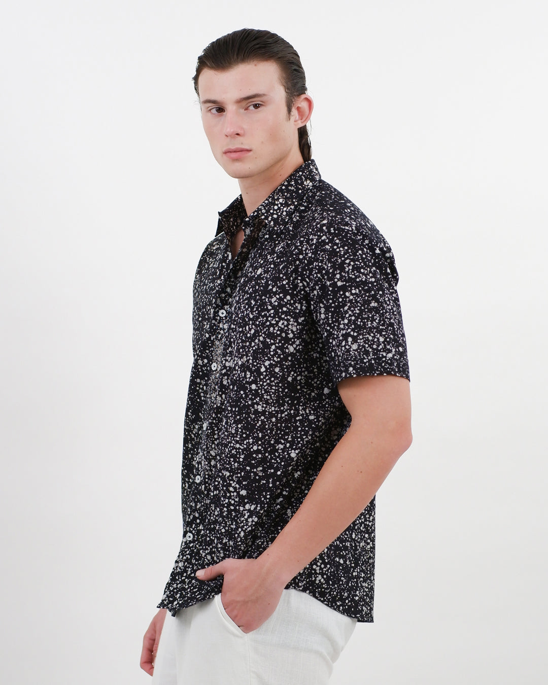 Black Stipples Batik Short Sleeve Shirt