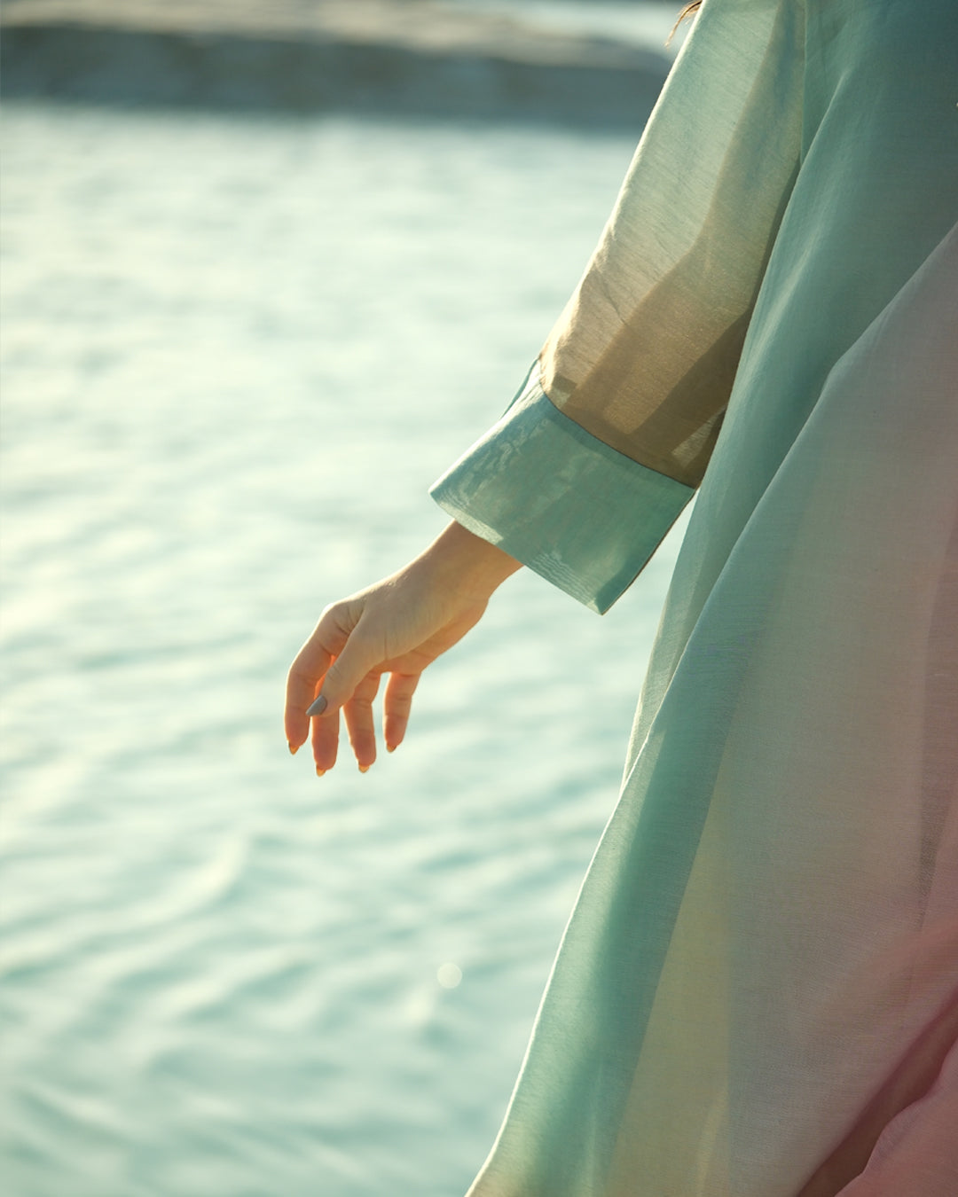 Blue & Pink Silk Chanderi A-line Fit Kurta
