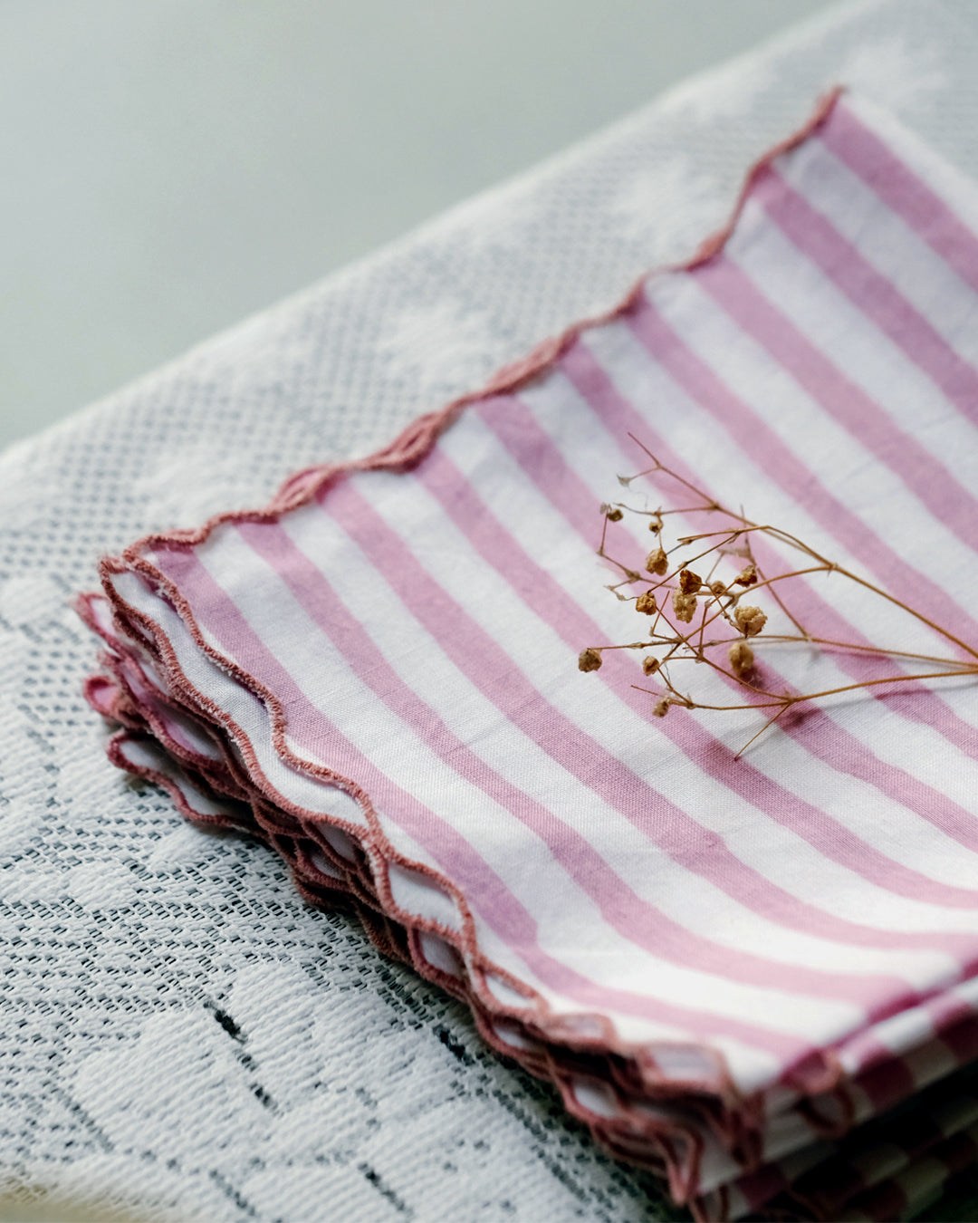 Set of 6 - Stripes Baby Pink Cocktail Napkins