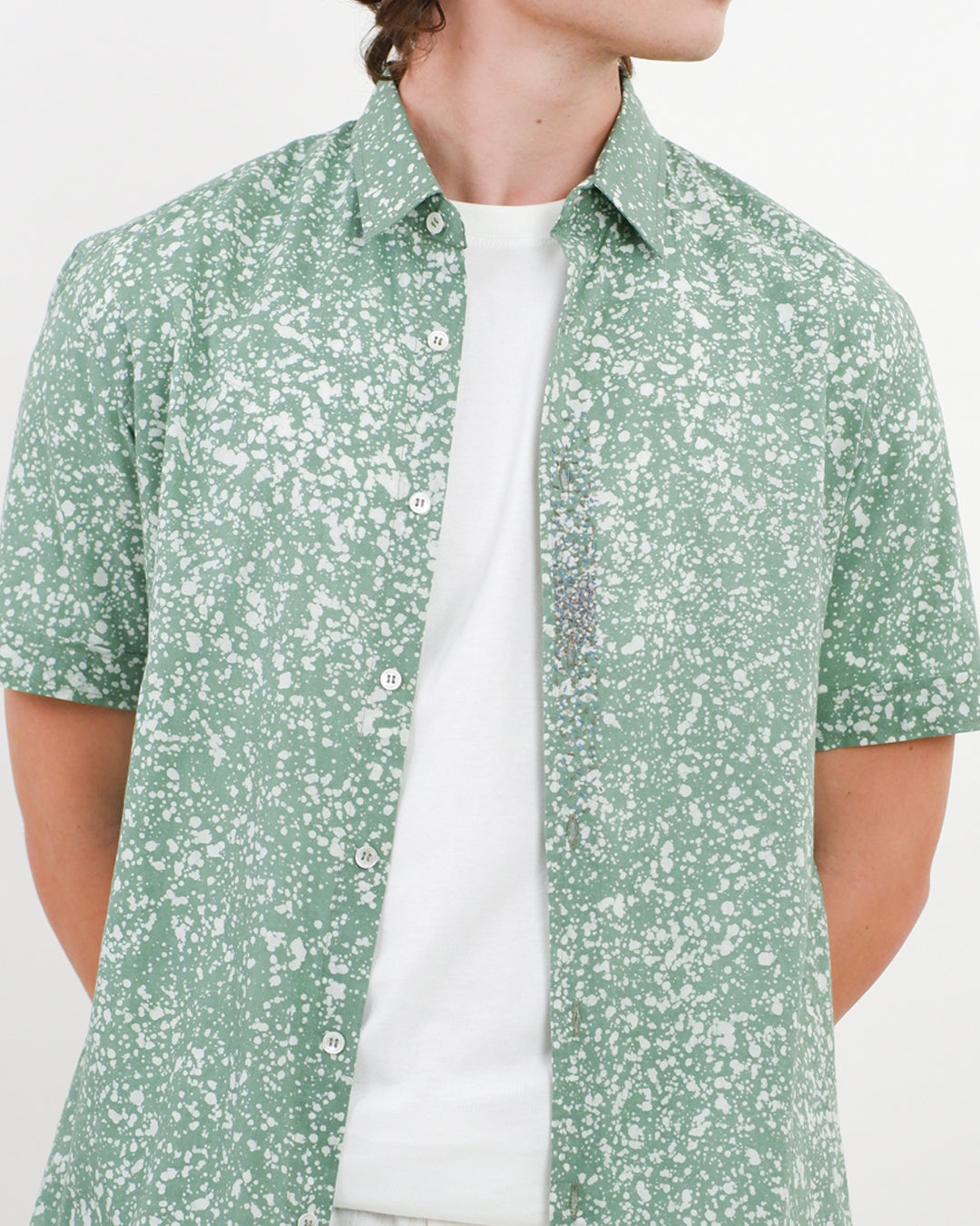 Cool Green Stipples Batik Short Sleeve Shirt
