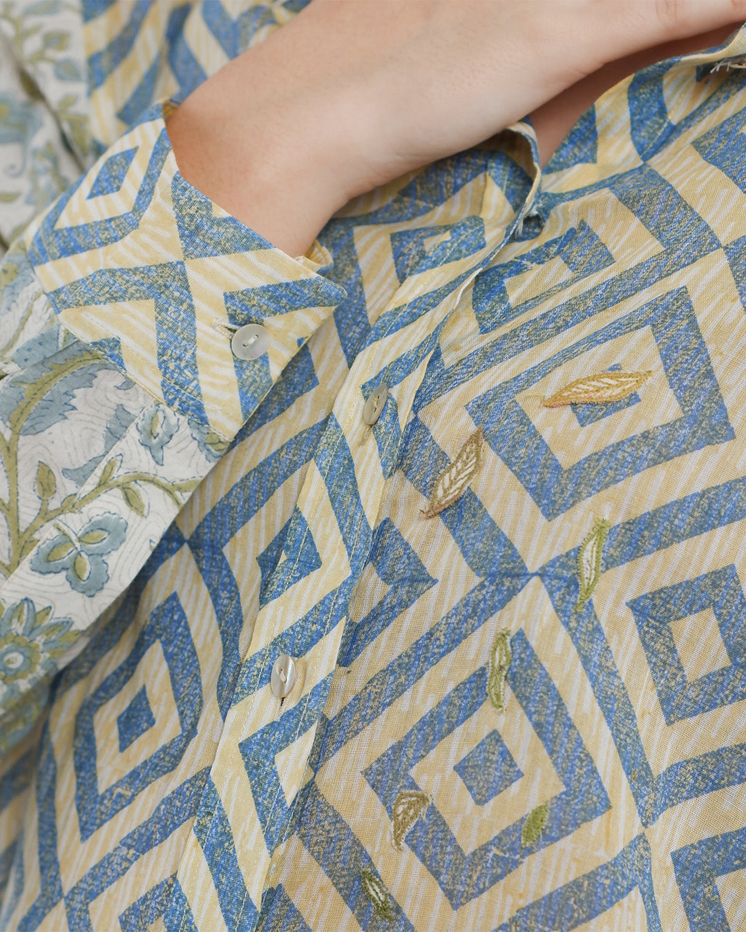 Block Printed Pineapple Emroidered Shirt