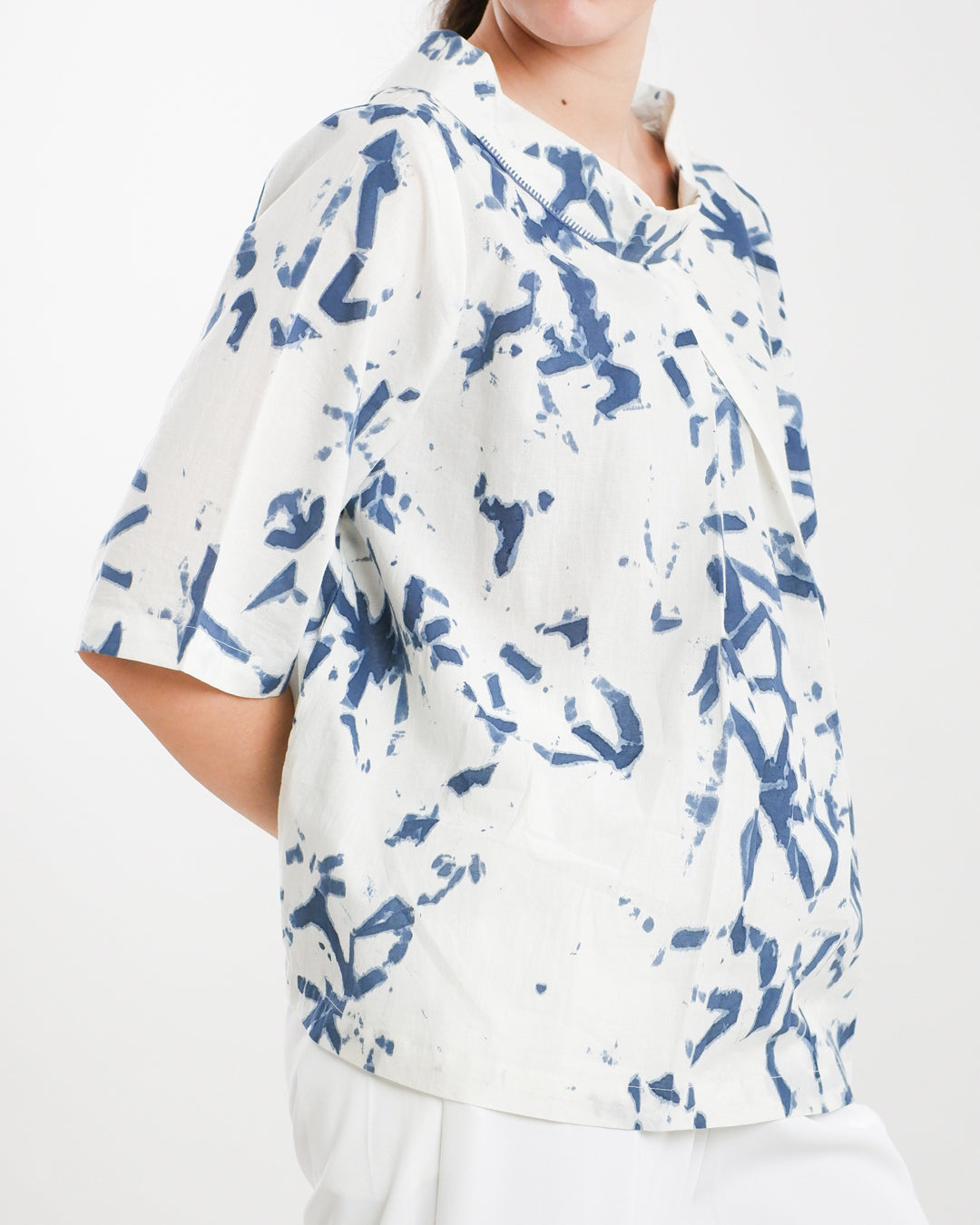 Broken Angles Block Print Turtleneck Top
