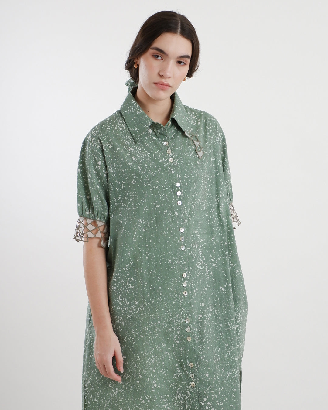 Cool Green Stipples Batik Shirt Dress