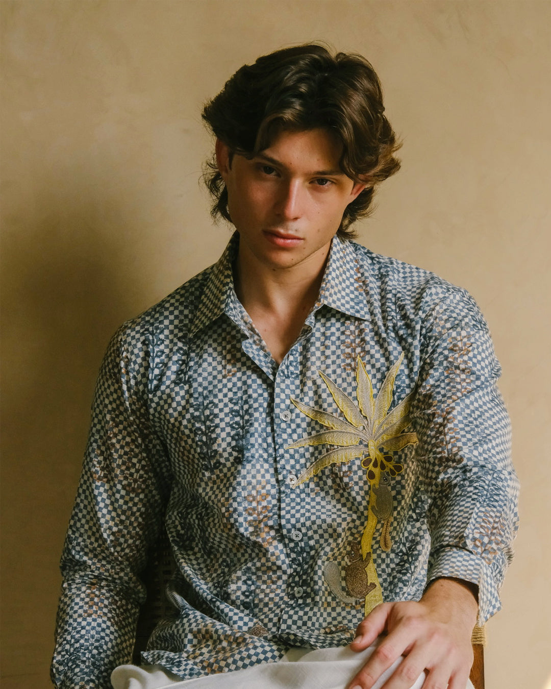 Block Print Embroidered Squirrel Long Sleeve Shirt