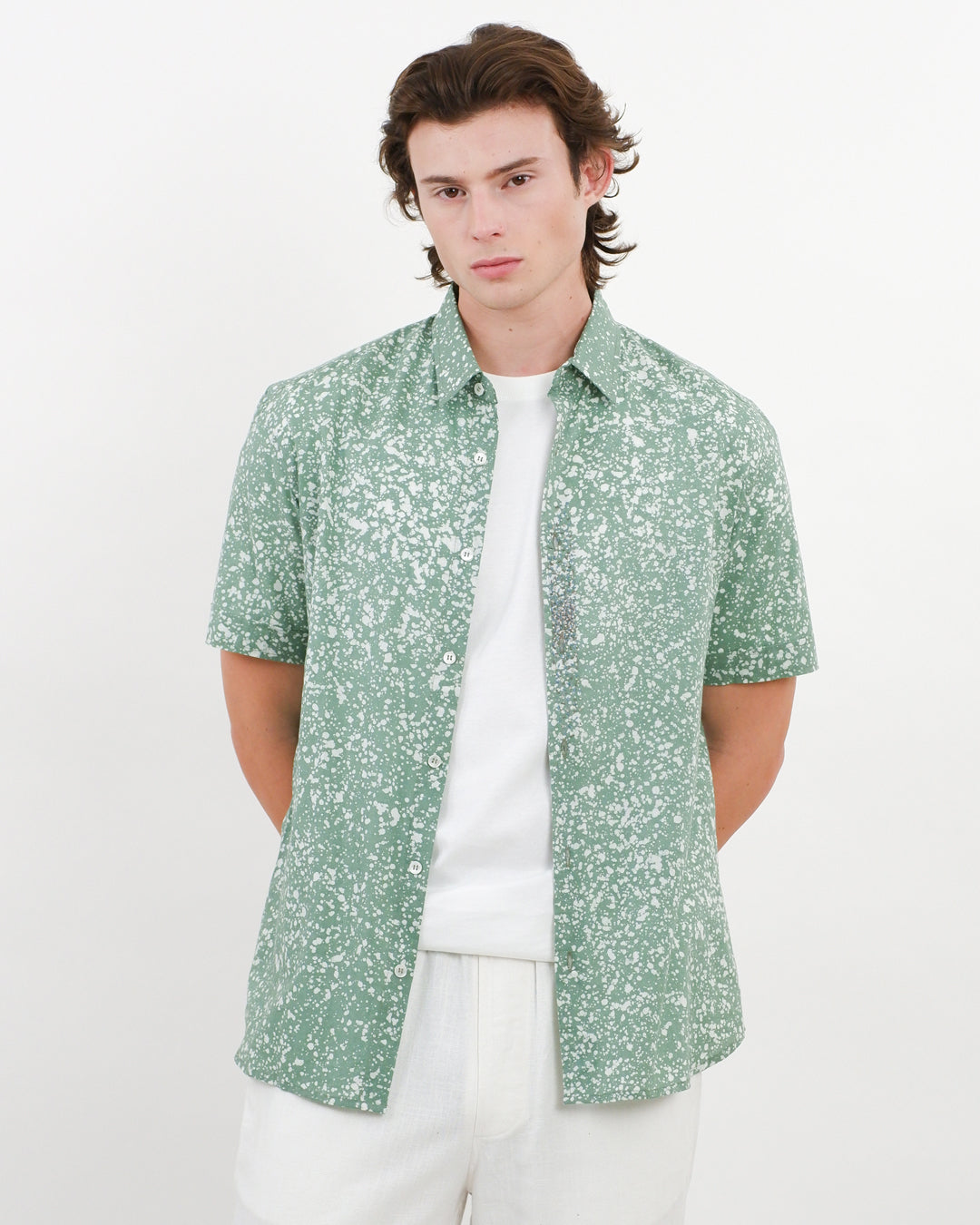 Cool Green Stipples Batik Short Sleeve Shirt