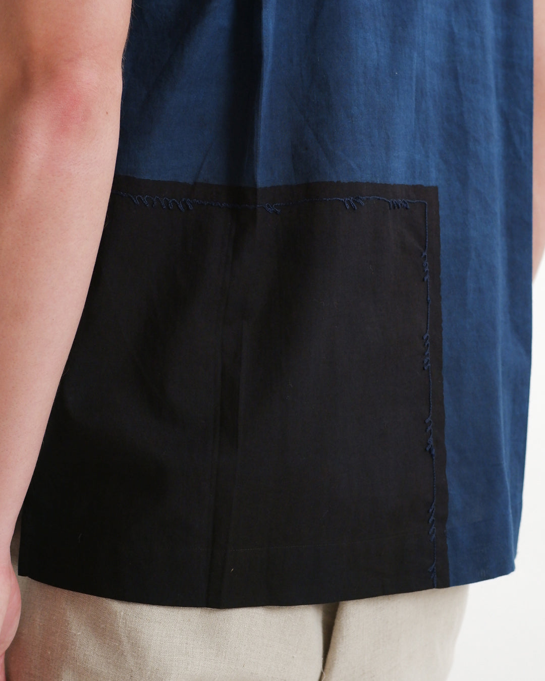 Indigo Colour Block Ajrakh Short Sleeve Shirt