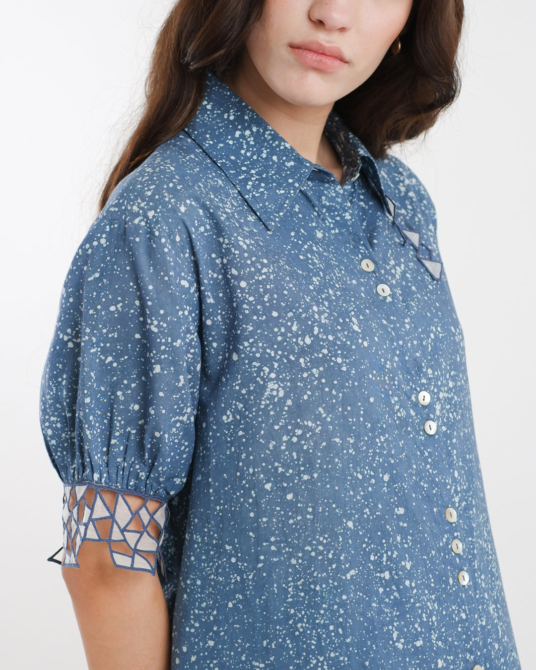 Cool Blue Stipples Batik Shirt Dress