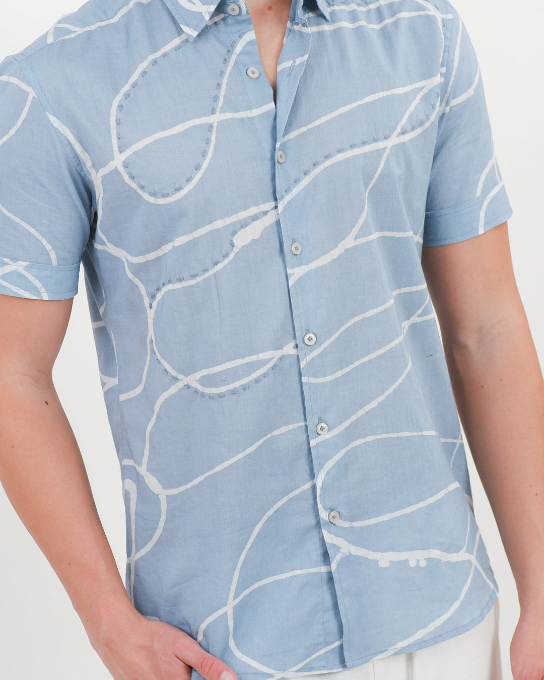 Sky Blue Looped Batik Short Sleeve Shirt