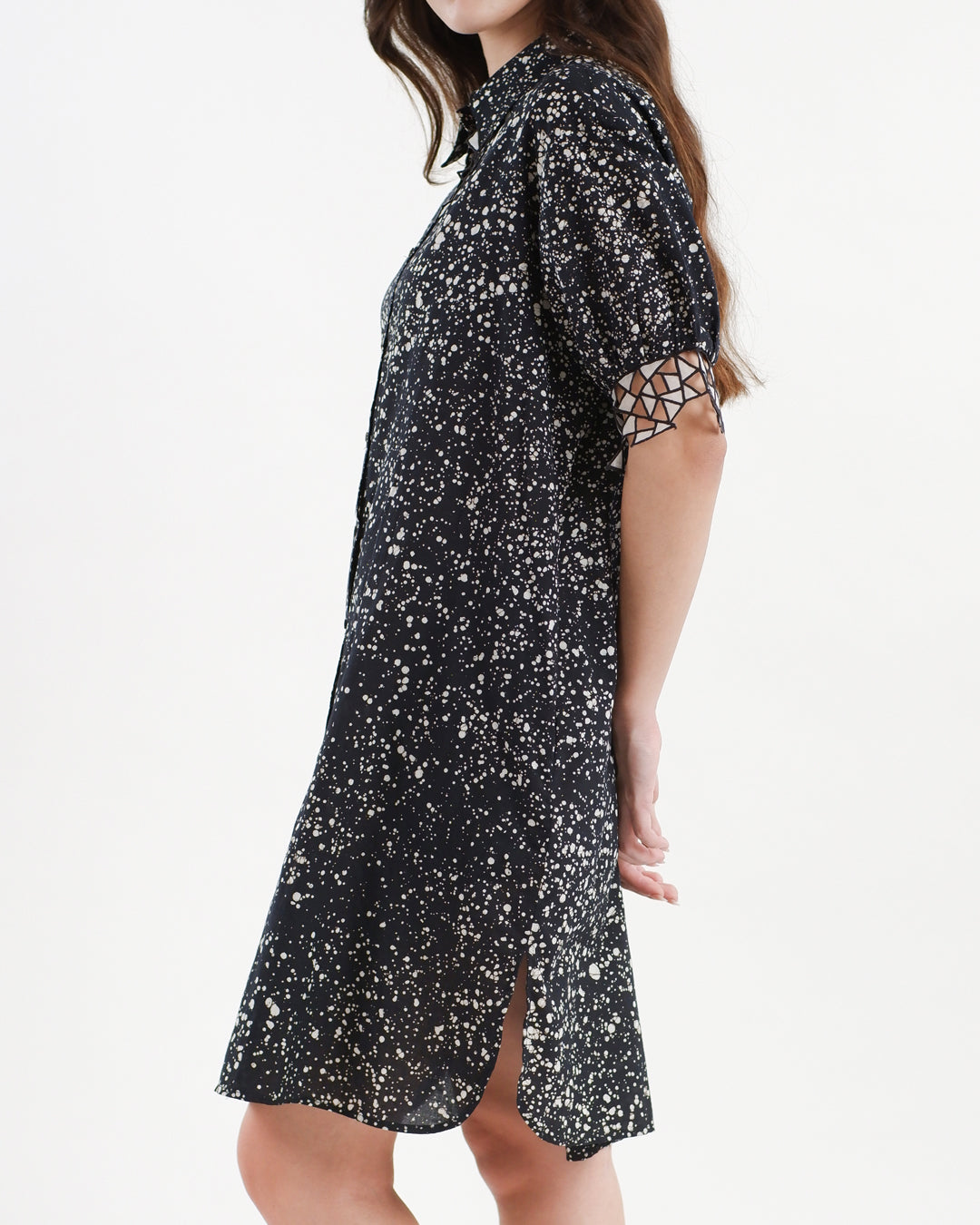 Black Stipples Batik Shirt Dress