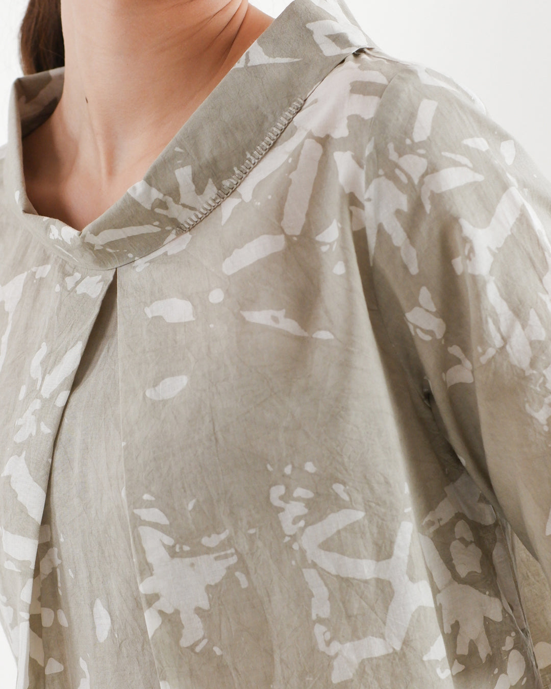 Broken Angles Beige Batik Turtleneck Top