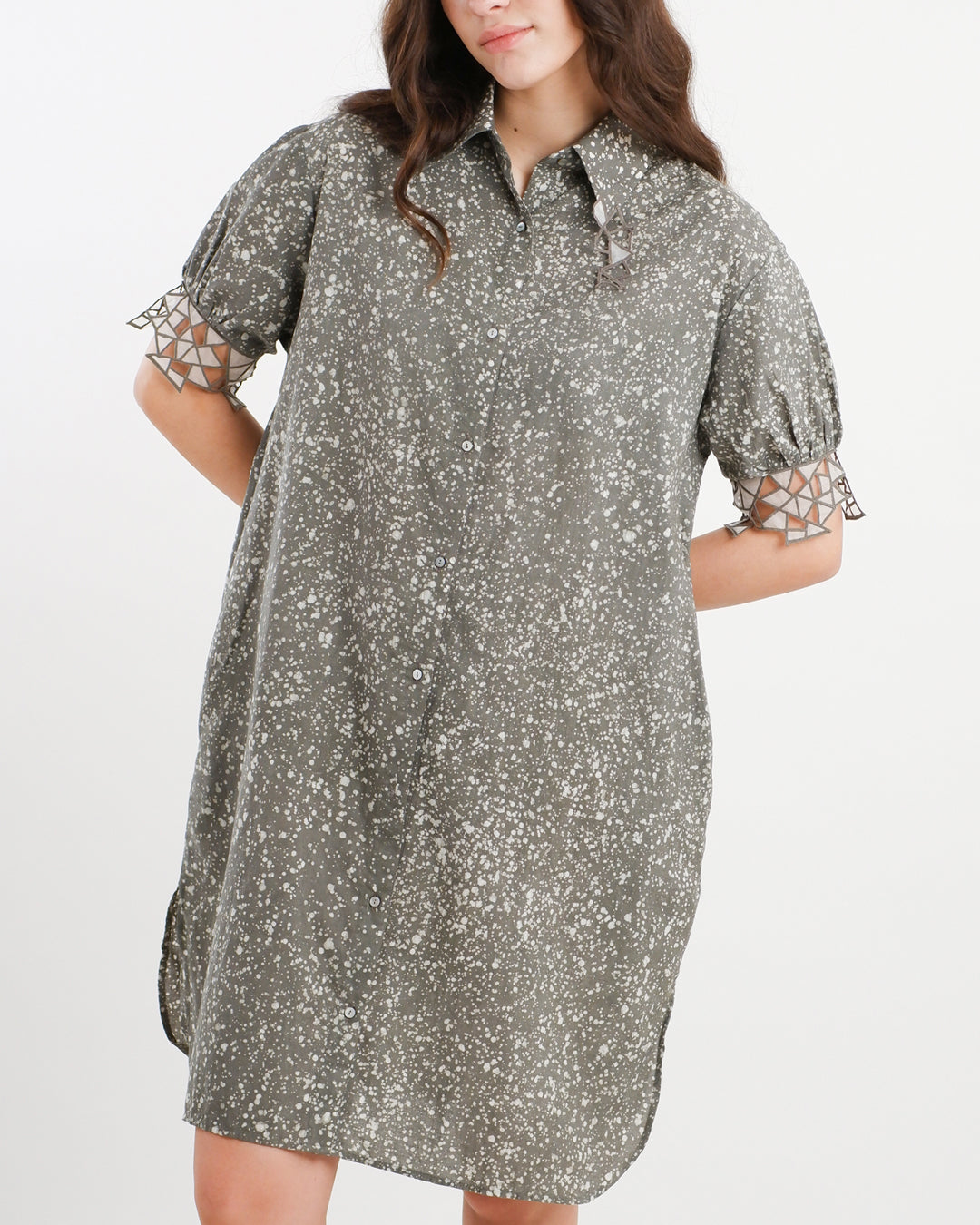 Cool Grey Stipples Batik Shirt Dress