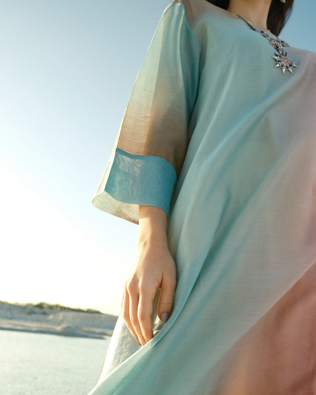 Blue & Pink Silk Chanderi A-line Fit Kurta