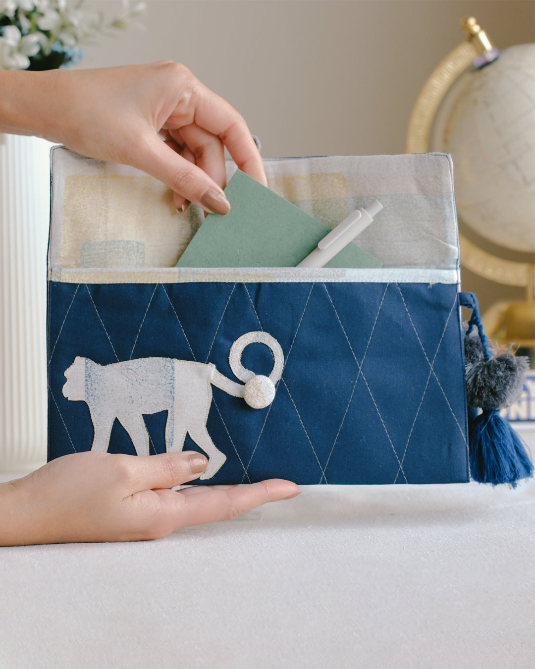 Gond Folk Monkey - Blue Pencil Pouch