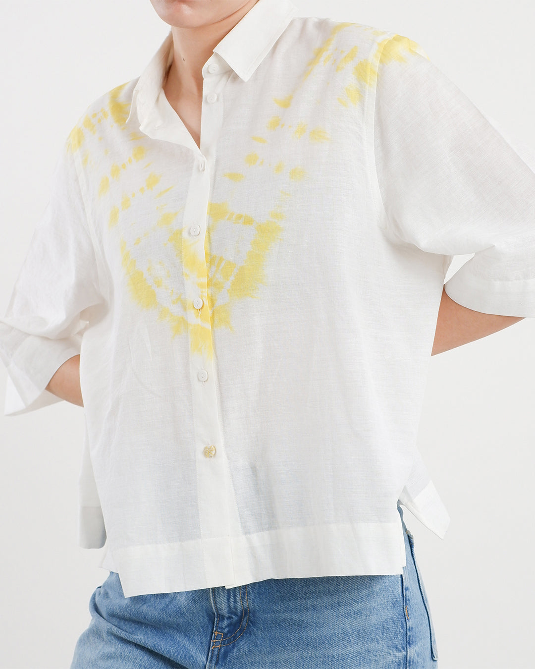 Sunflower Yellow Tie & Dye Handloom Cotton Shirt