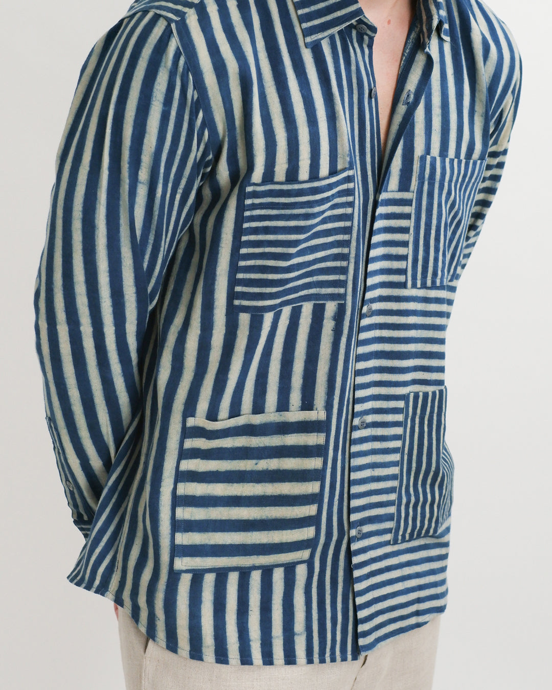 Indigo Striped Ajrakh Long Sleeve Shirt