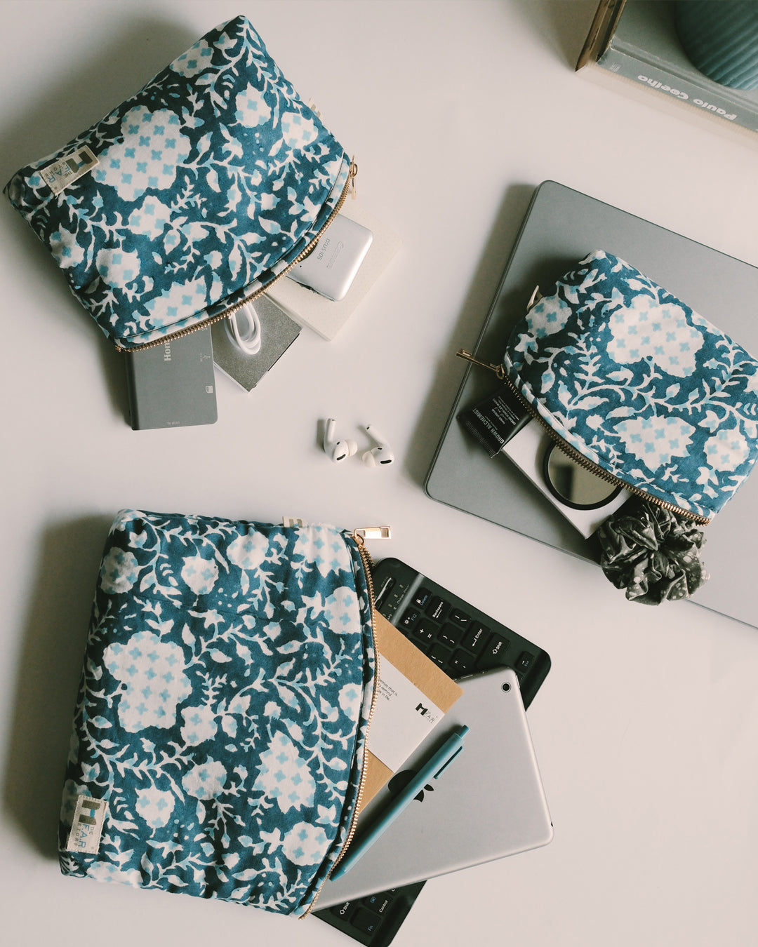 Set of 3 - Botanical Bliss Blue Utility Pouch
