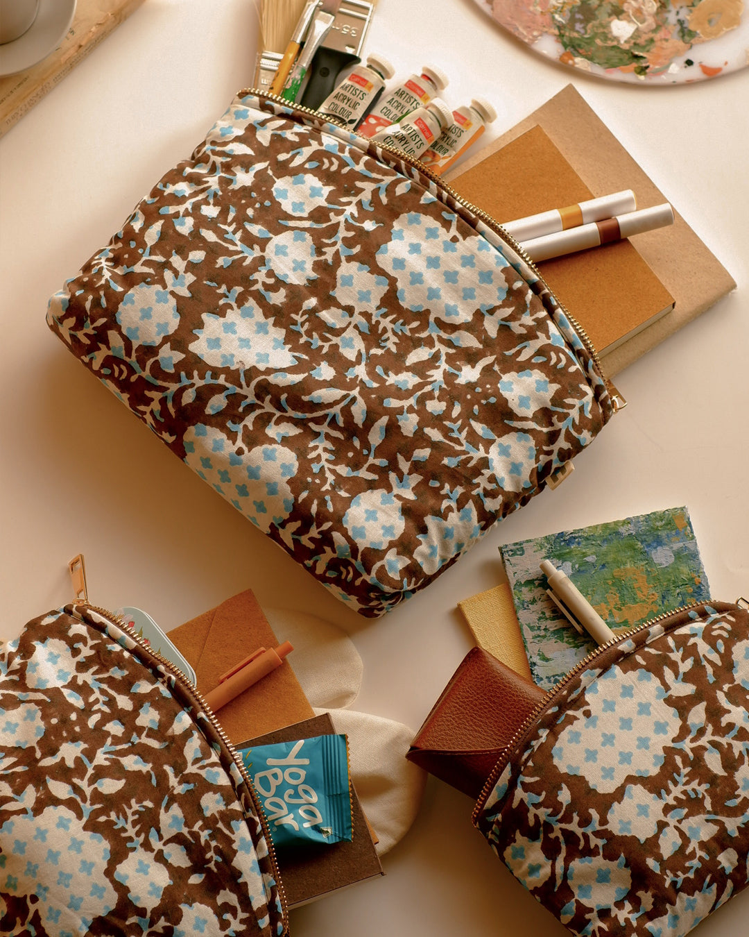 Set of 3 - Botanical Bliss Brown Utility Pouch