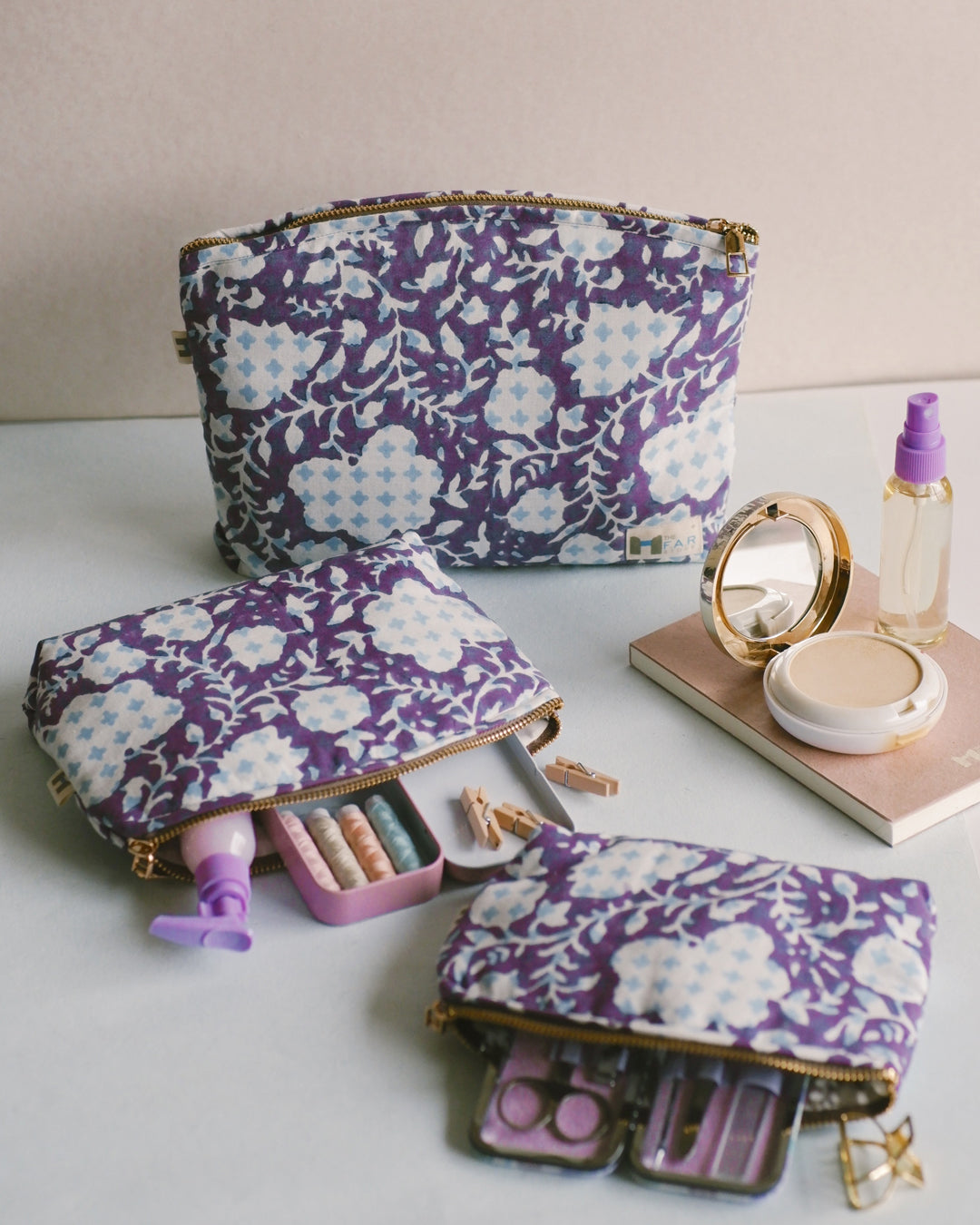Set of 3 - Botanical Bliss Purple Utility Pouch