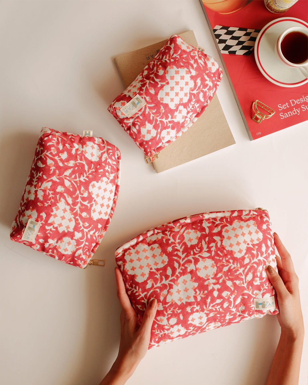Set of 3 - Botanical Bliss Red Utility Pouch