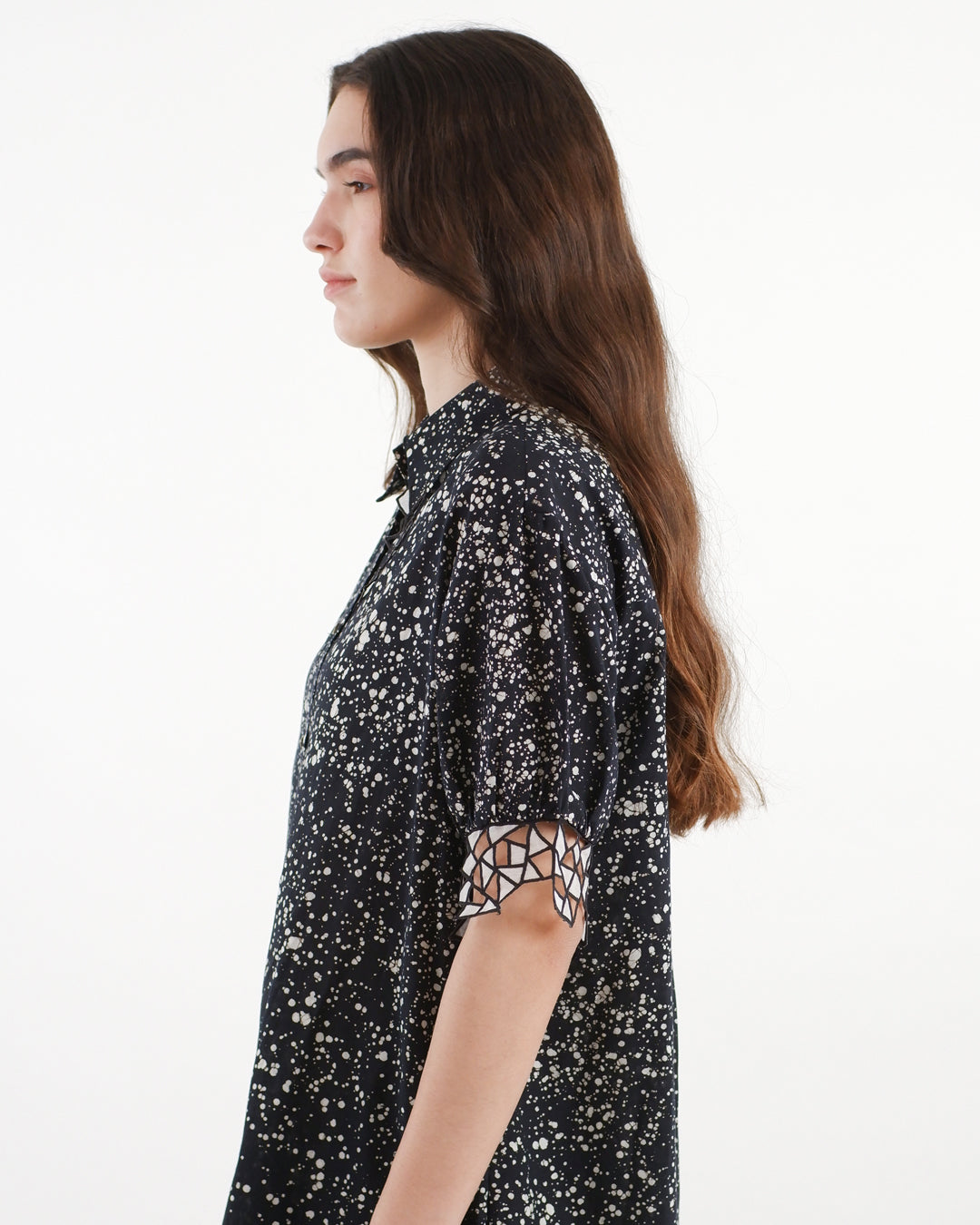 Black Stipples Batik Shirt Dress