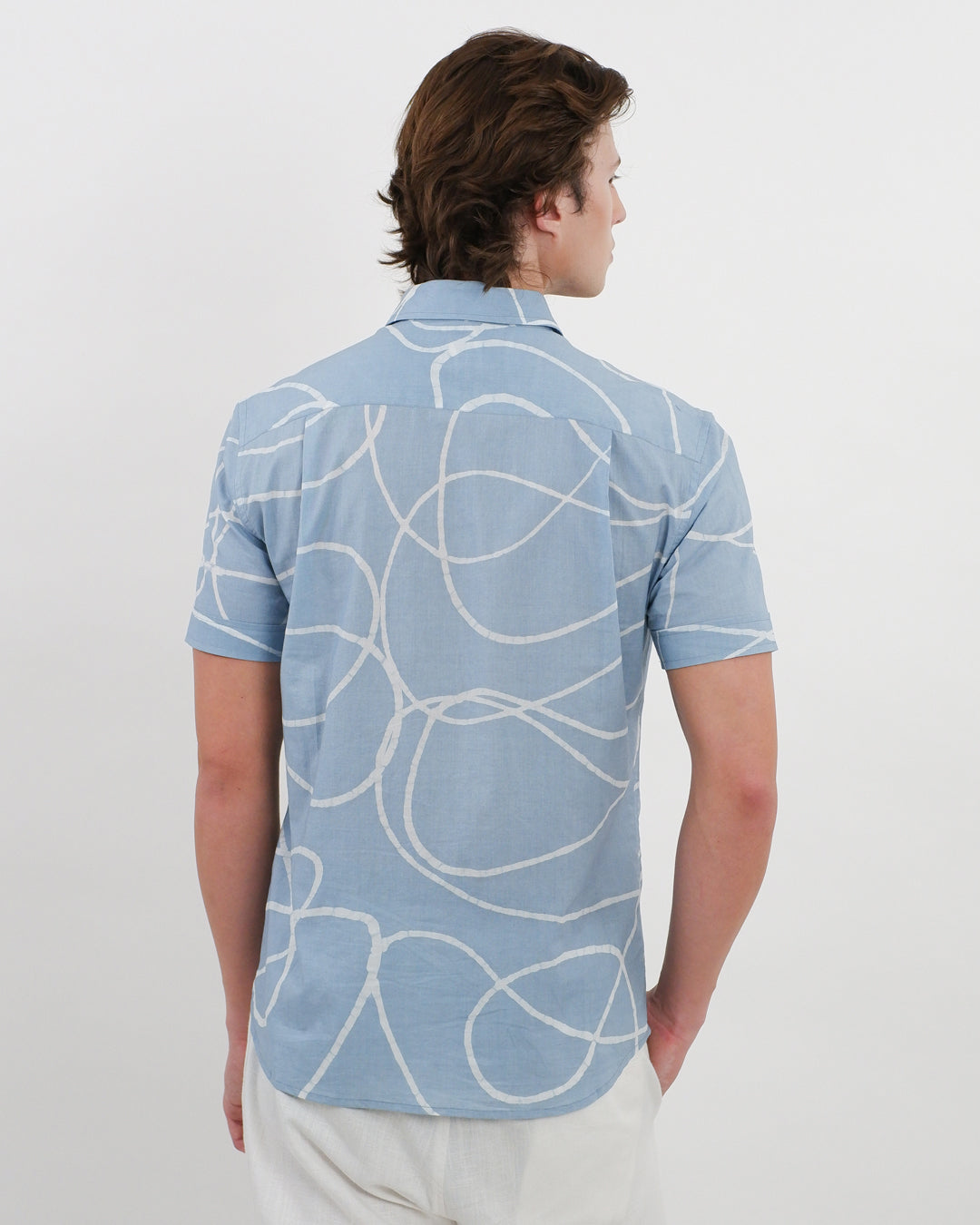 Sky Blue Looped Batik Short Sleeve Shirt
