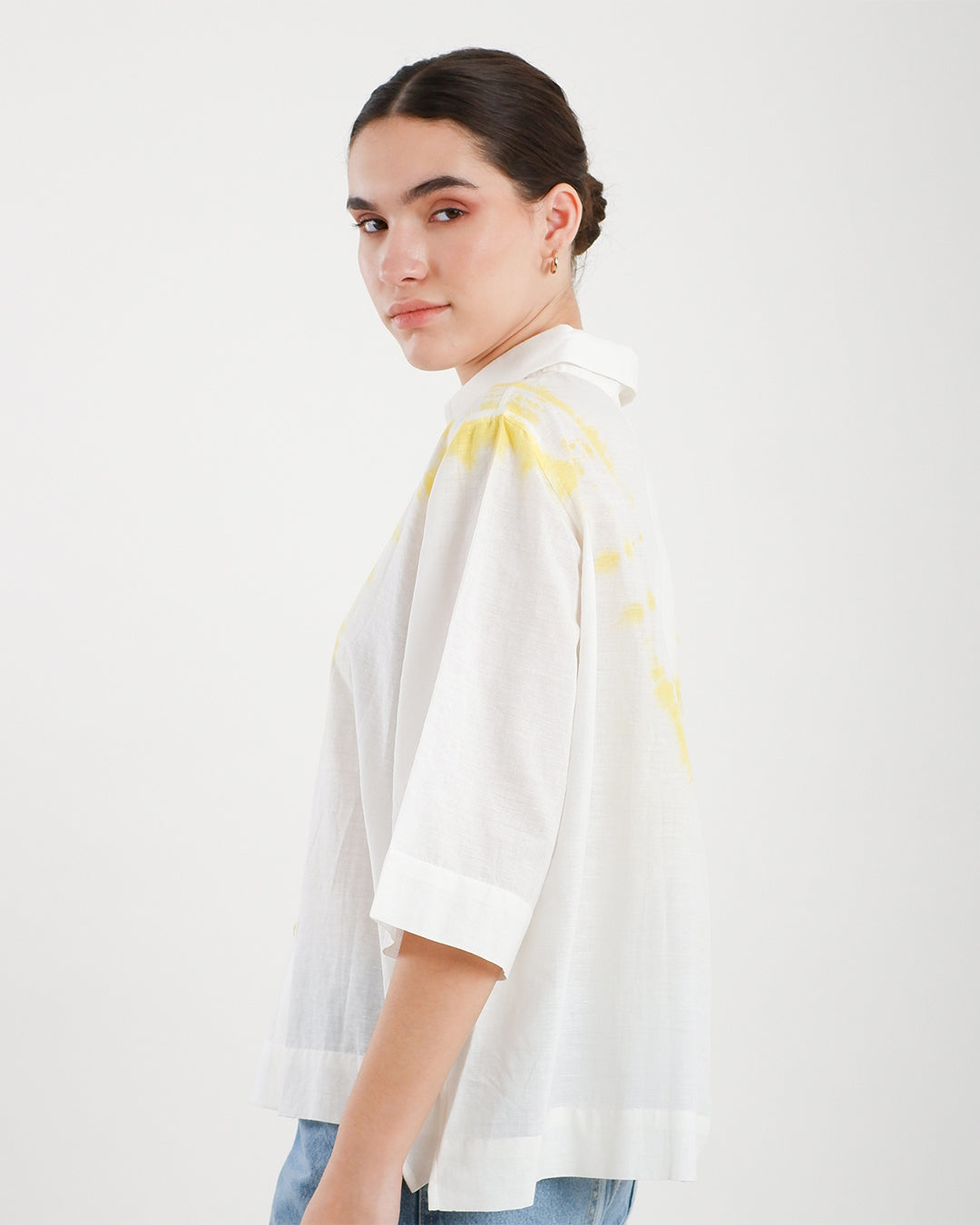 Sunflower Yellow Tie & Dye Handloom Cotton Shirt