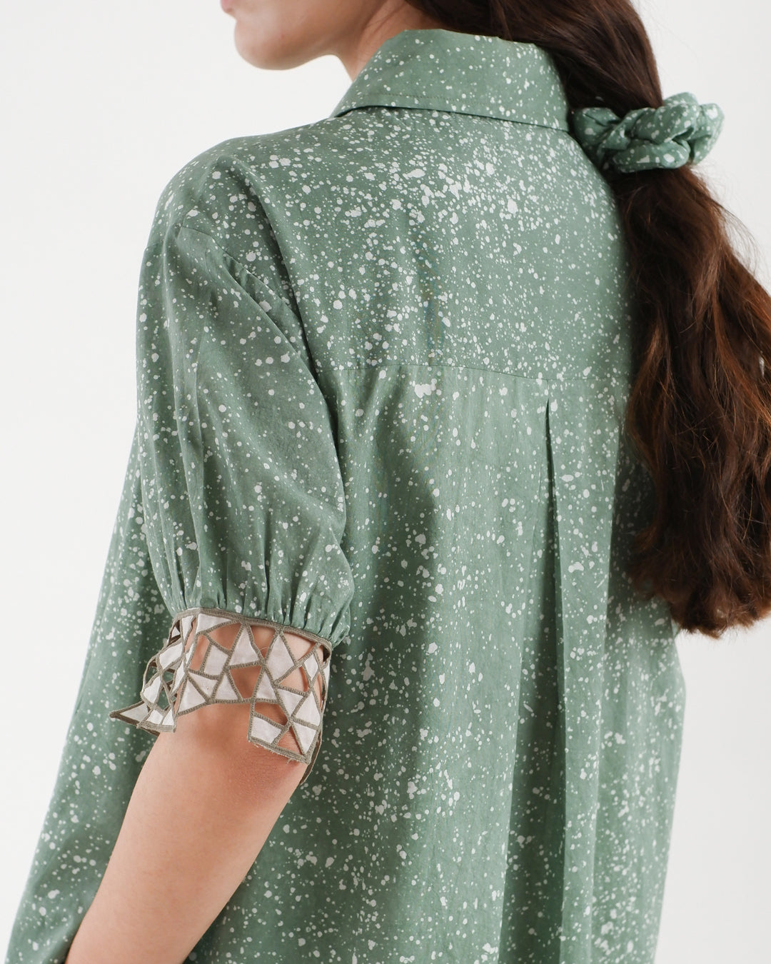 Cool Green Stipples Batik Shirt Dress