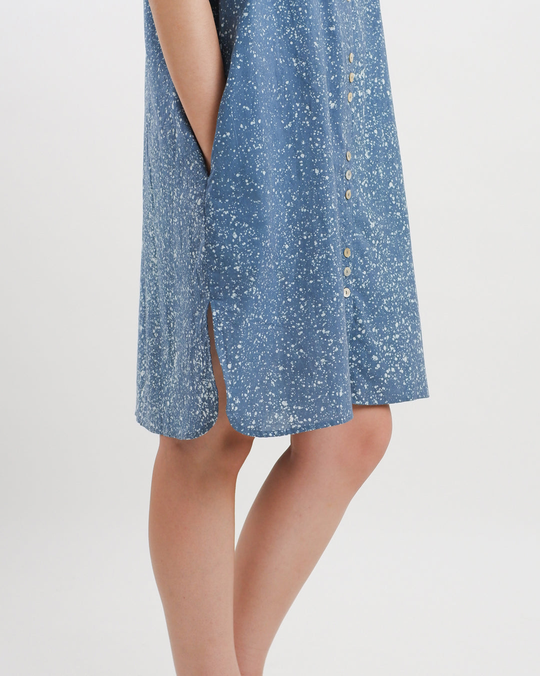 Cool Blue Stipples Batik Shirt Dress