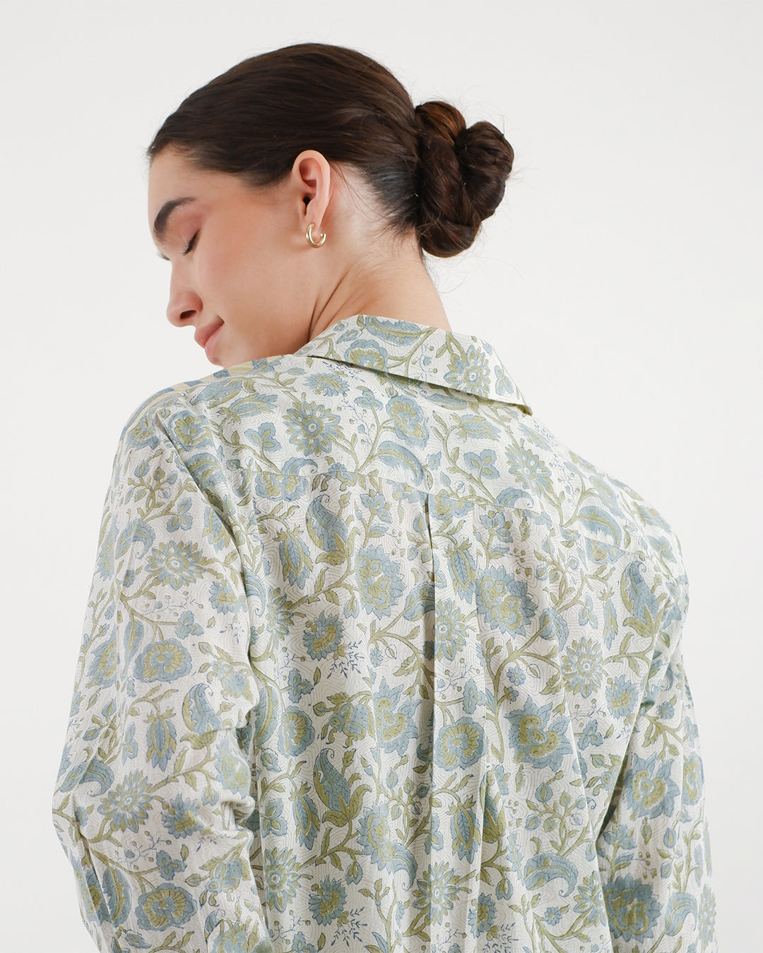 Block Printed Pineapple Emroidered Shirt
