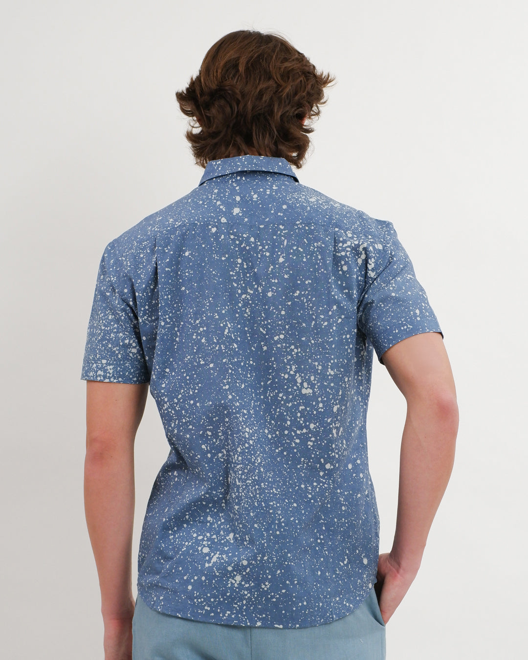 Cool Blue Stipples Batik Short Sleeve Shirt