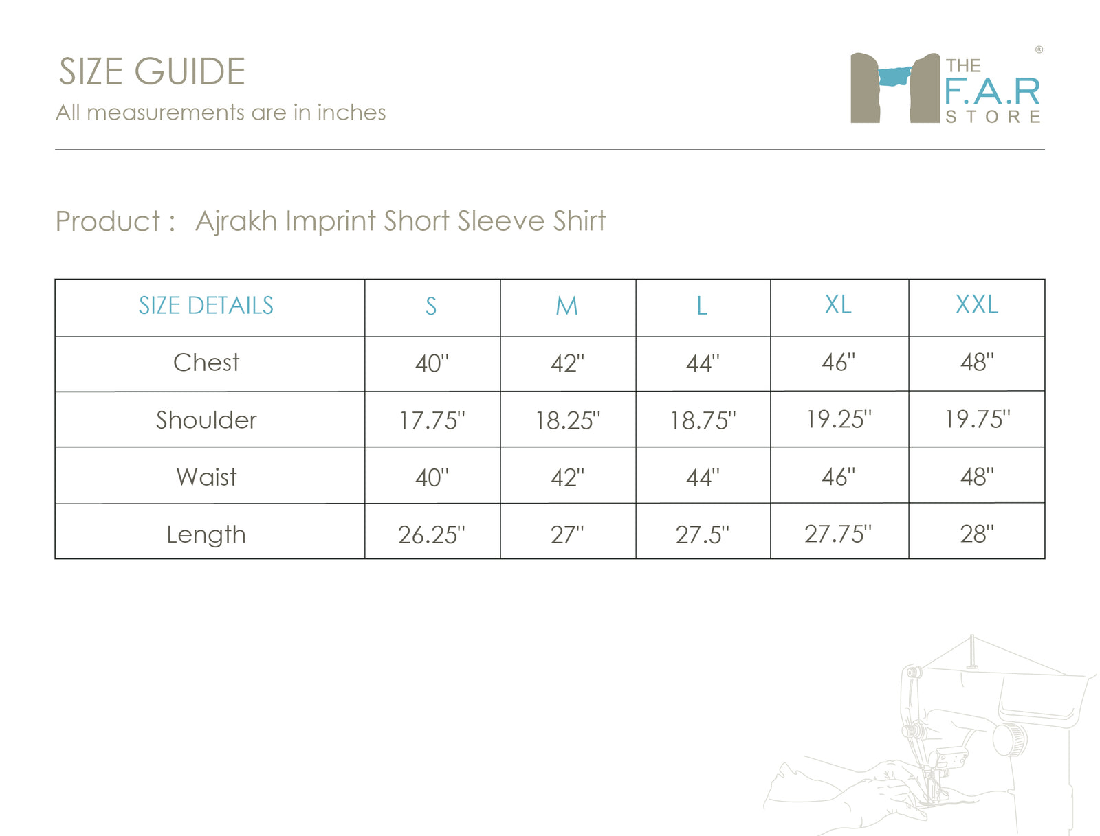 Ajrakh Imprint Short Sleeve Shirt Size Guide