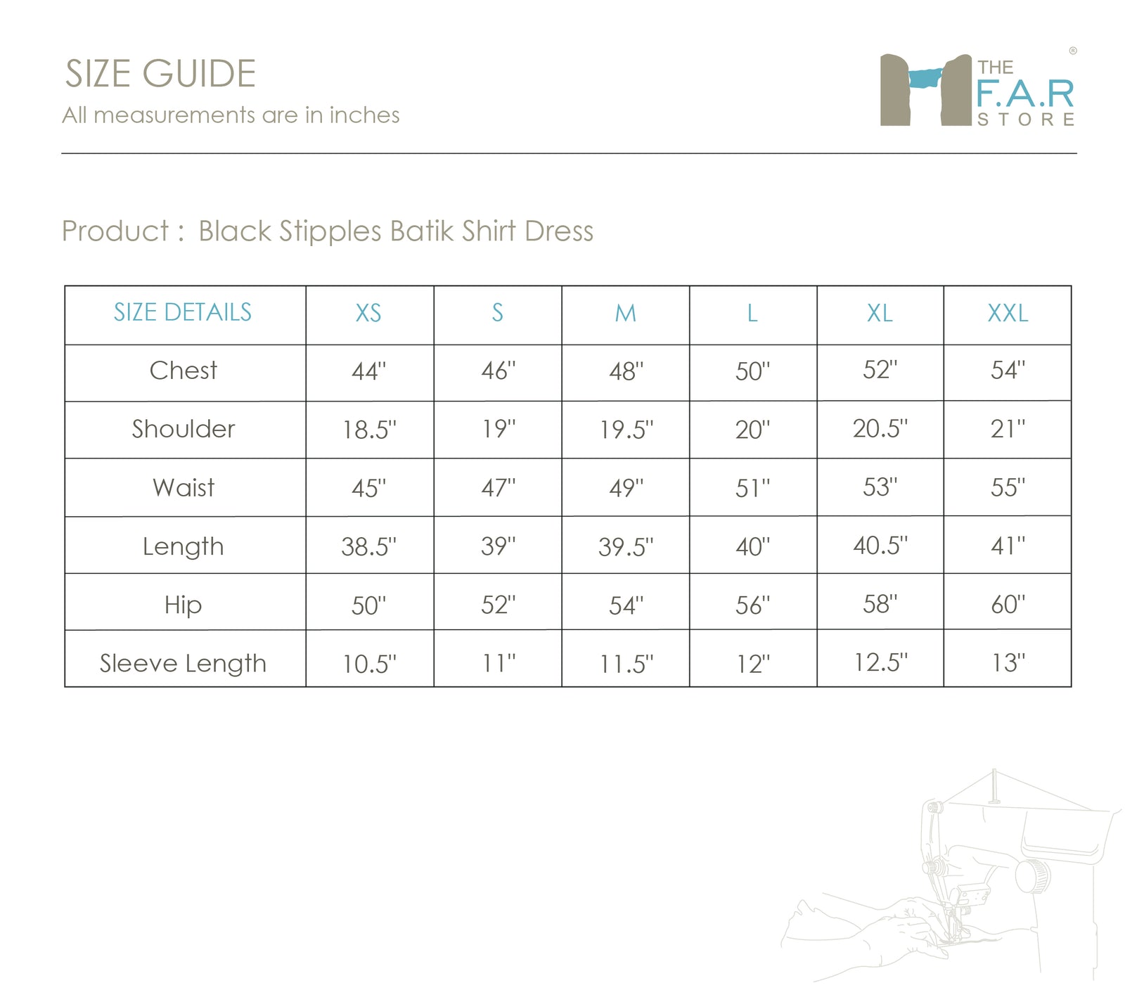 Black Stipples Batik Shirt Dress Size Guide