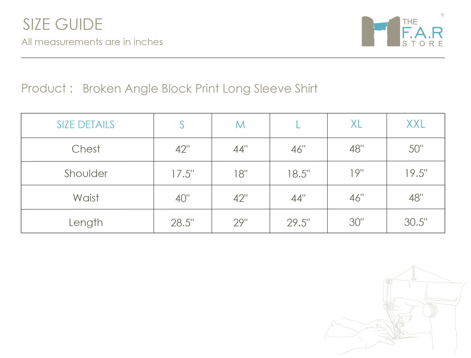 Broken Angle Block Print Long Sleeve Shirt Size Guide