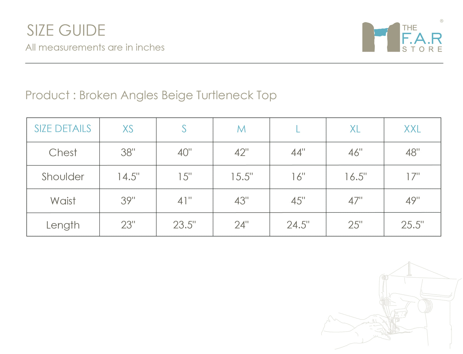 Broken Angles Beige Batik Turtleneck Top Size Guide