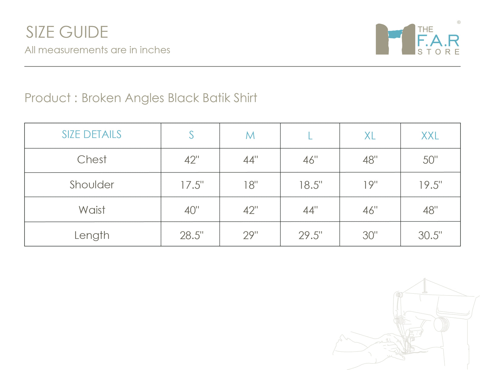 Broken Angles Black Batik Long Sleeve Shirt Size Guide
