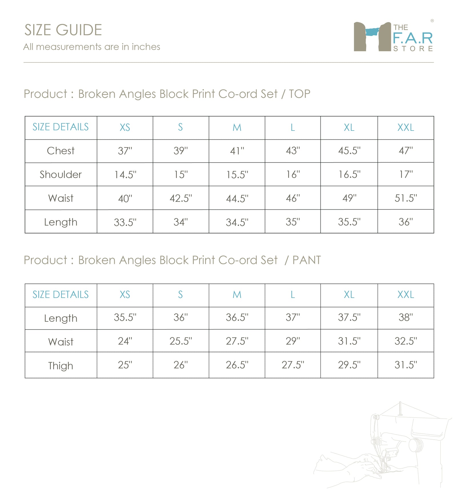 Broken Angles Block Print Co-ord Set Size Guide
