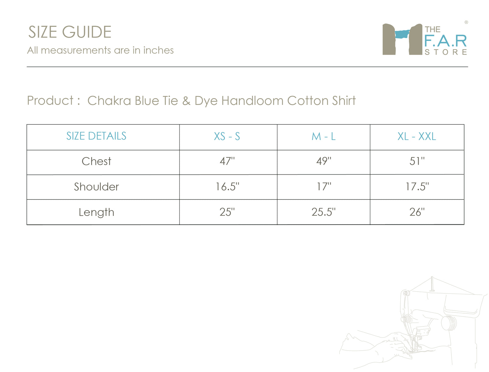 Chakra Blue Tie & Dye Handloom Cotton Shirt Size Guide