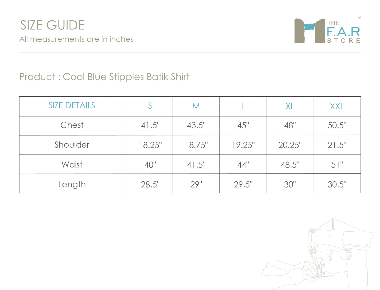 Cool Blue Stipples Batik Short Sleeve Shirt Size Guide