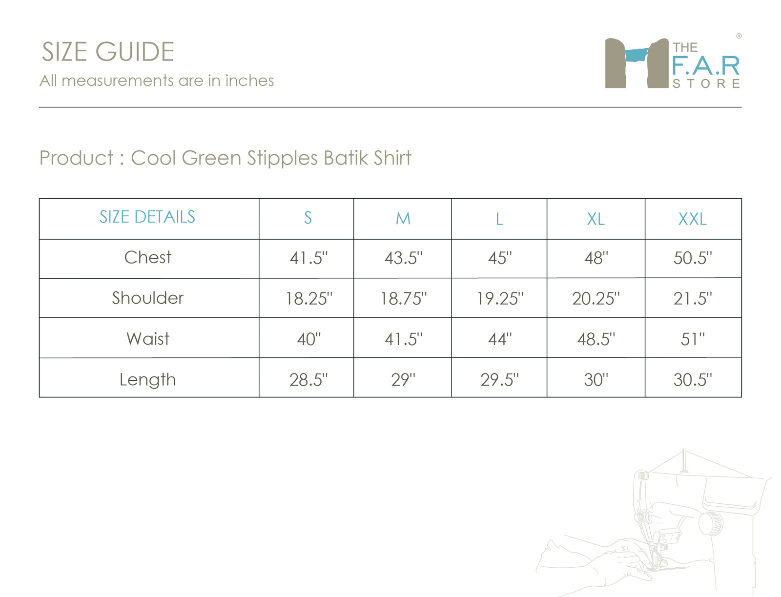 Cool Green Stipples Batik Short Sleeve Shirt Size Guide