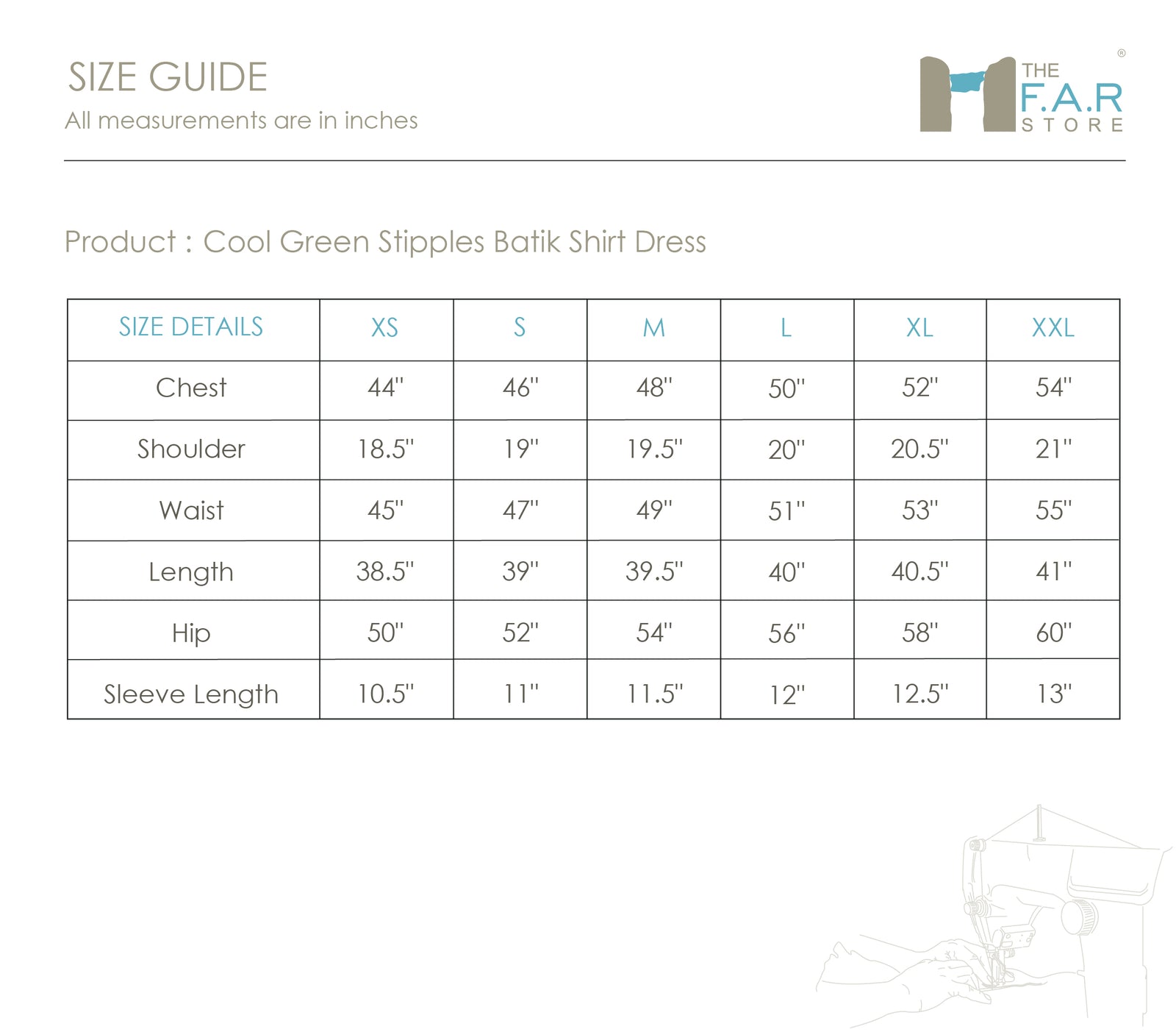 Cool Green Stipples Batik Shirt Dress Size Guide