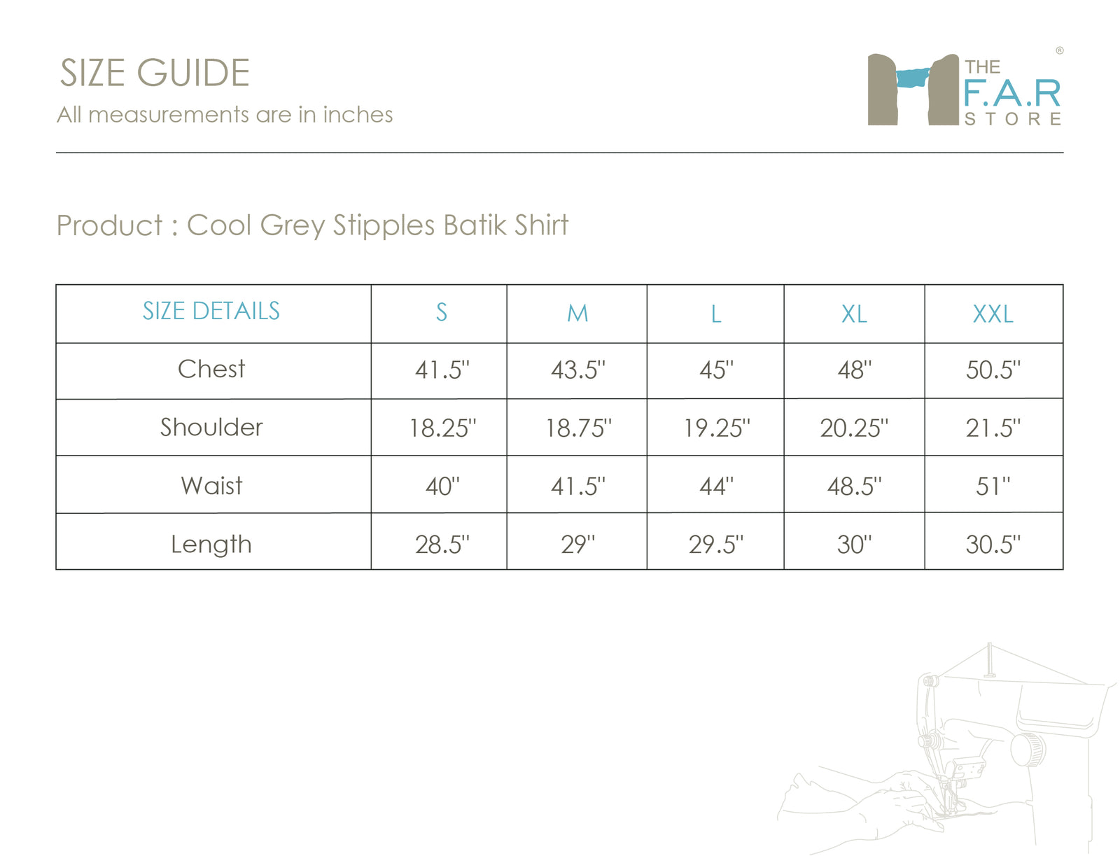 Cool Grey Stipples Batik Short Sleeve Shirt Size Guide